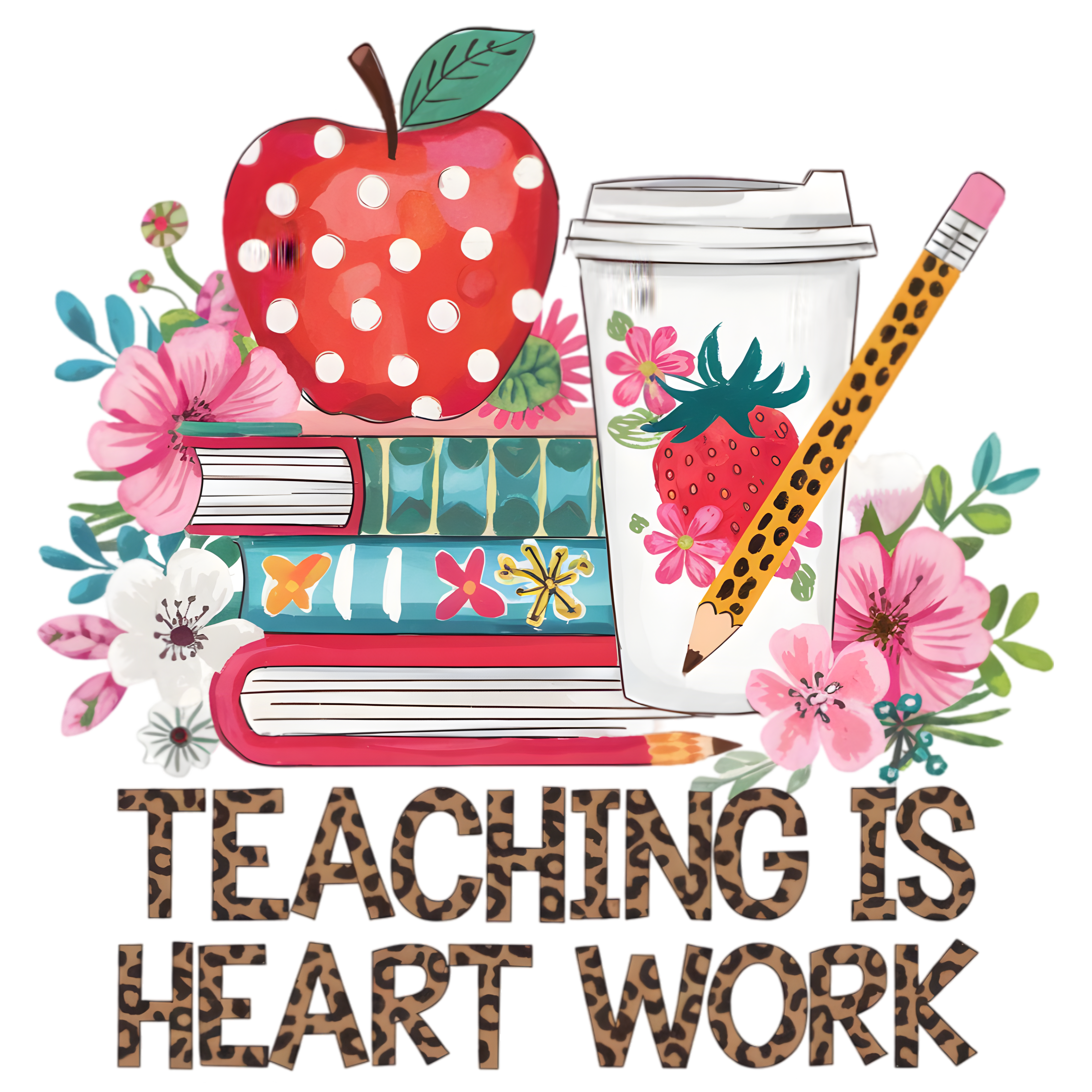 Teaching Is Heart Work Floral DTF Transfer