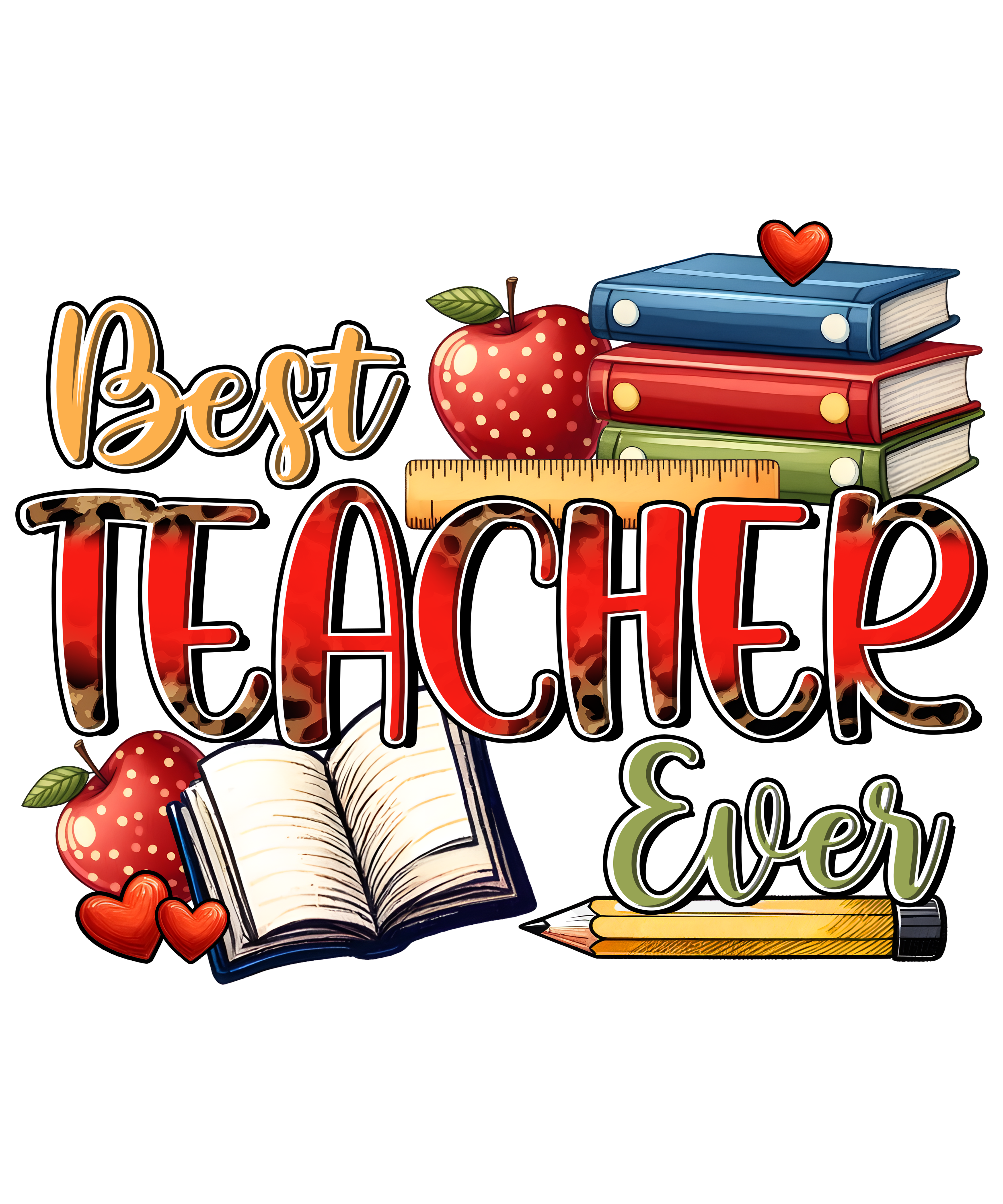 Best Teacher Ever Books And Apple DTF Transfer