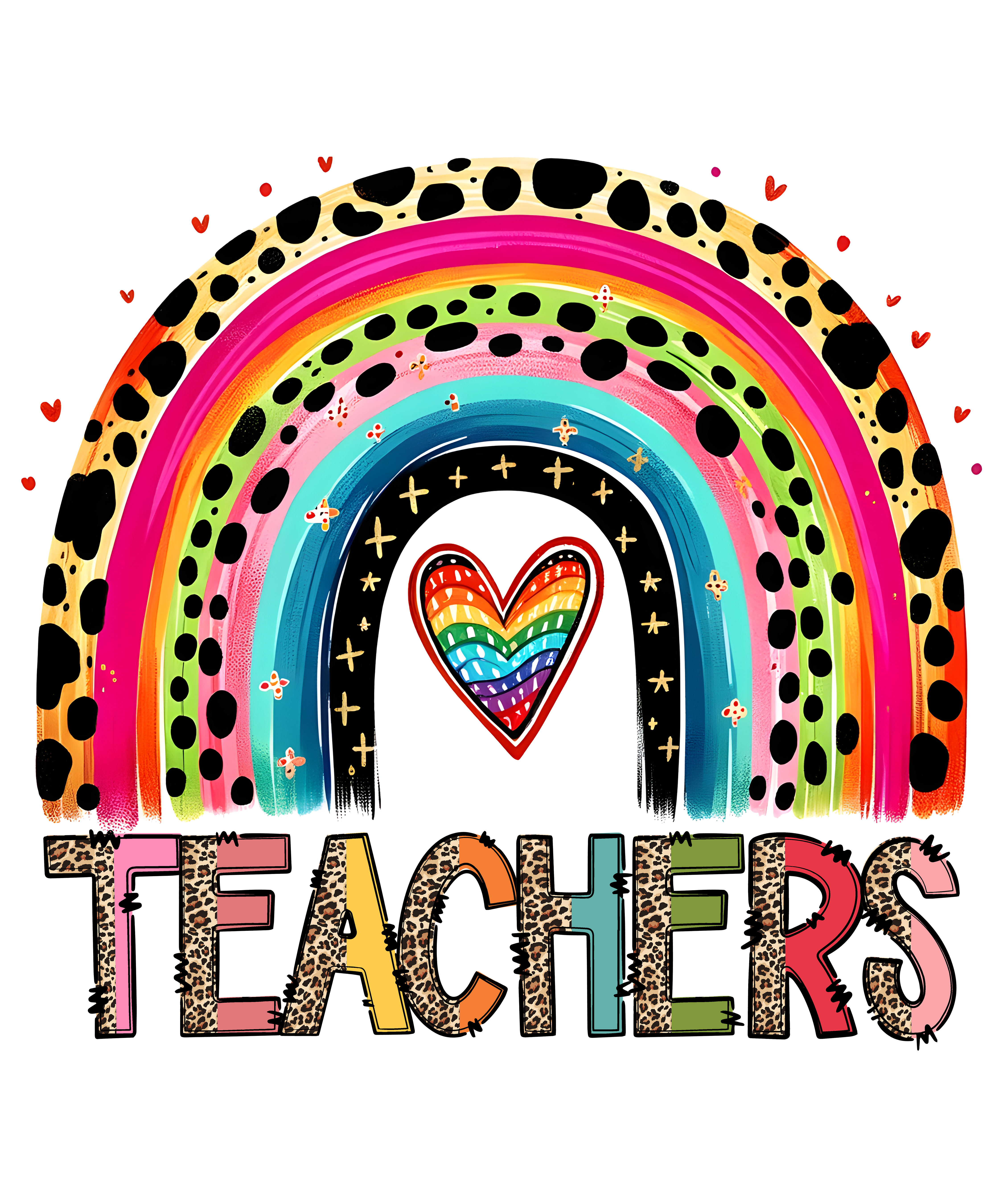 Rainbow Teachers Heart DTF Transfer