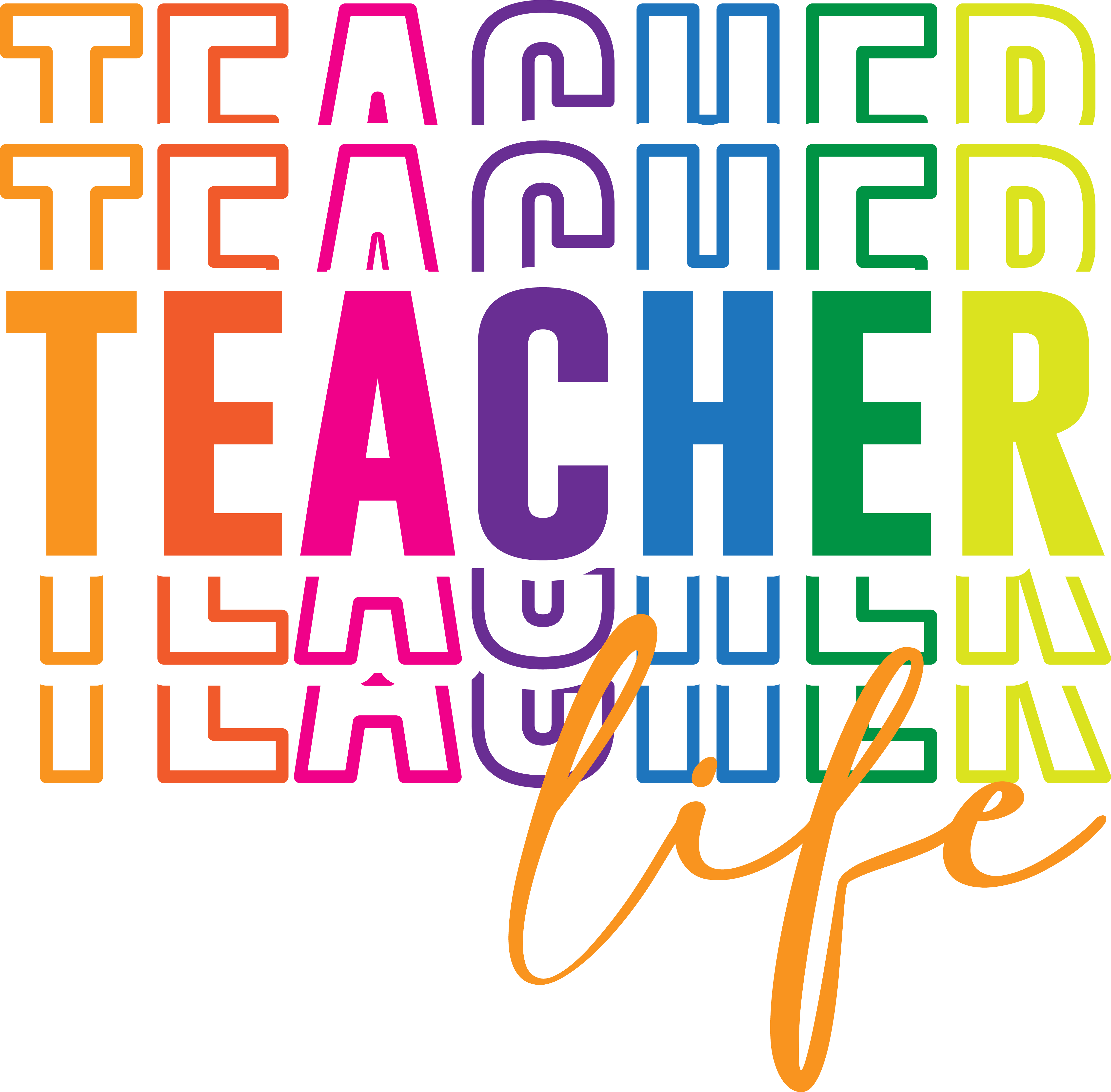 Teacher Life Rainbow Typography DTF Transfer
