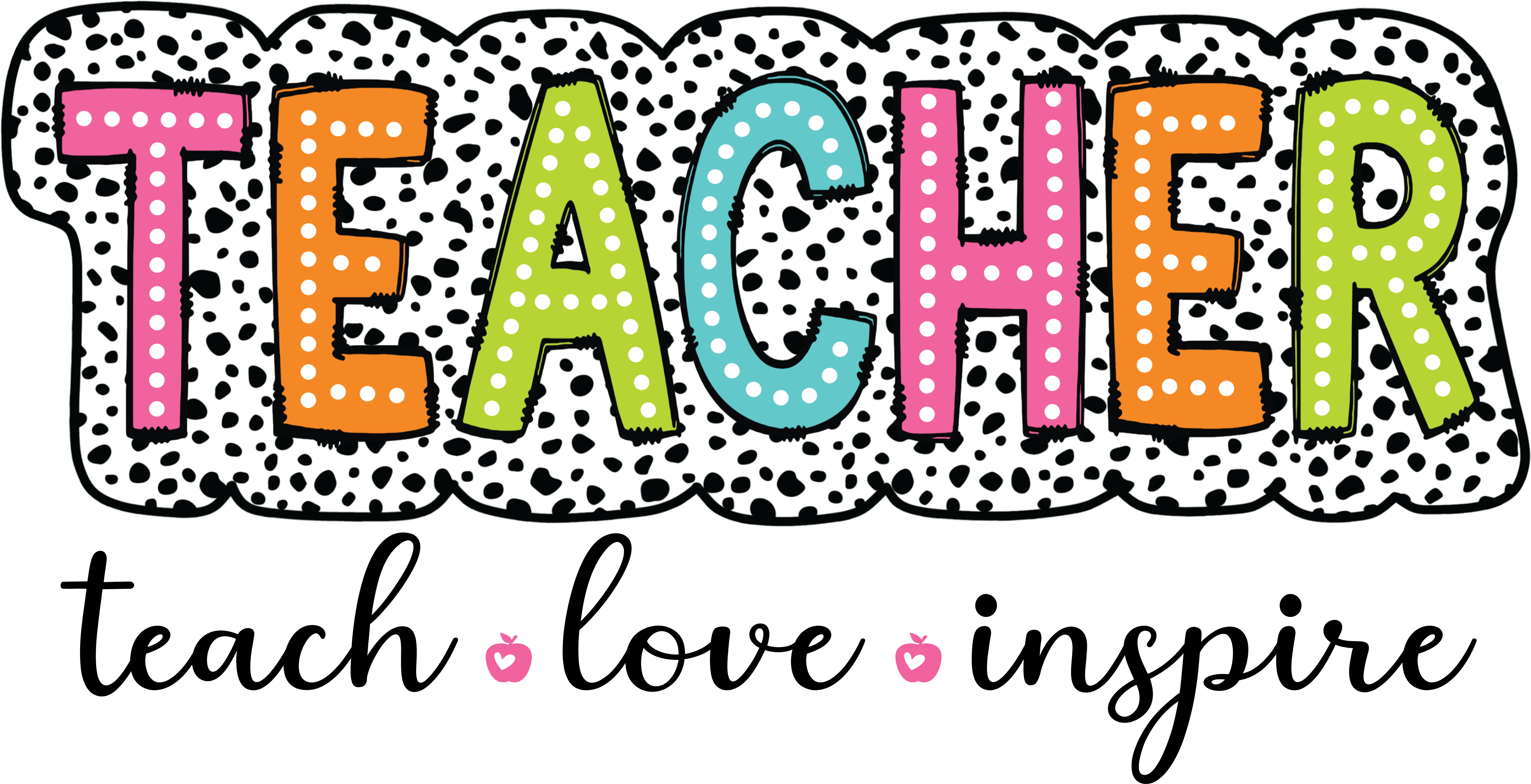 Colorful Teacher Doodle Typography DTF Transfer