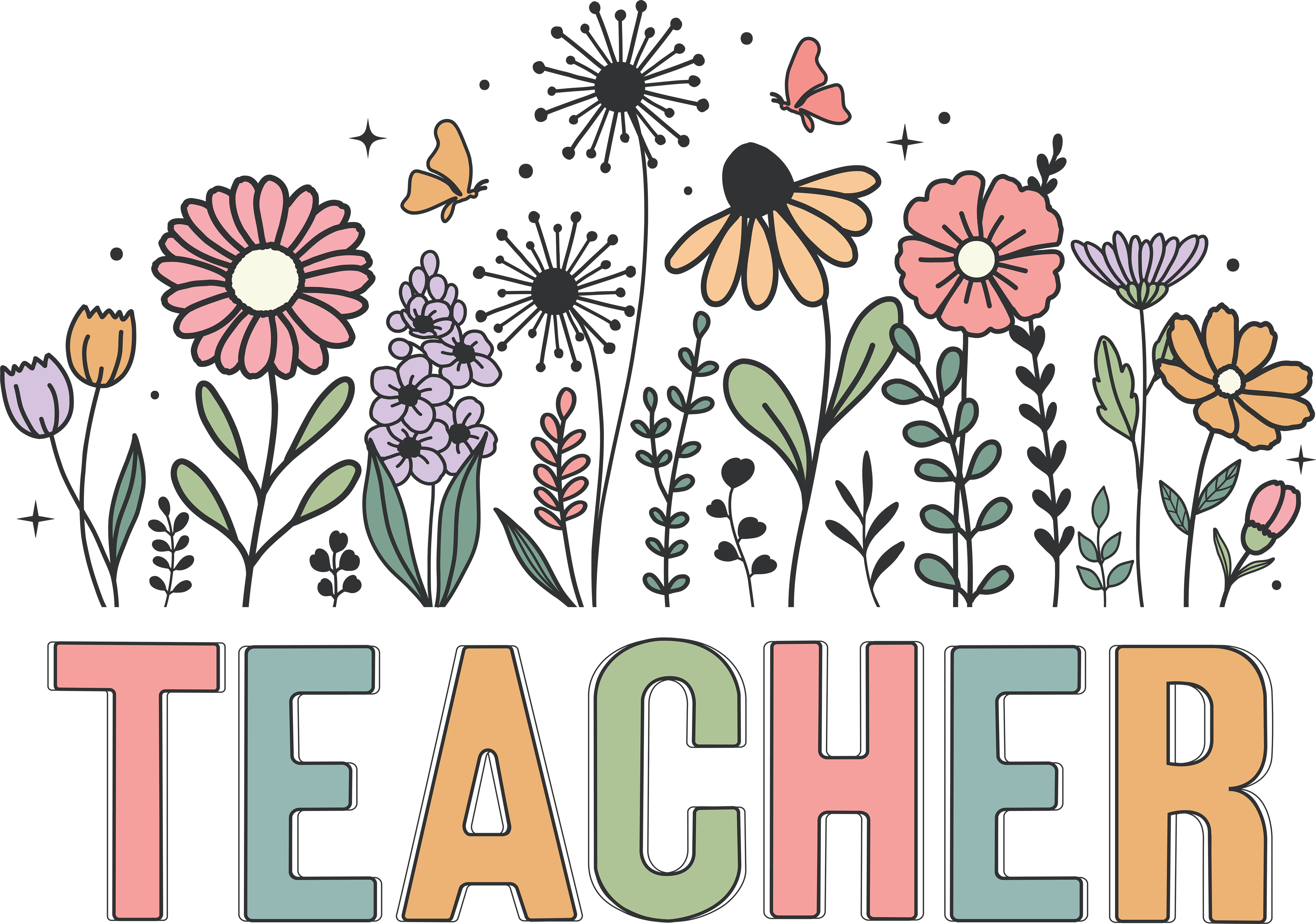 Vintage Floral Teacher DTF Transfer