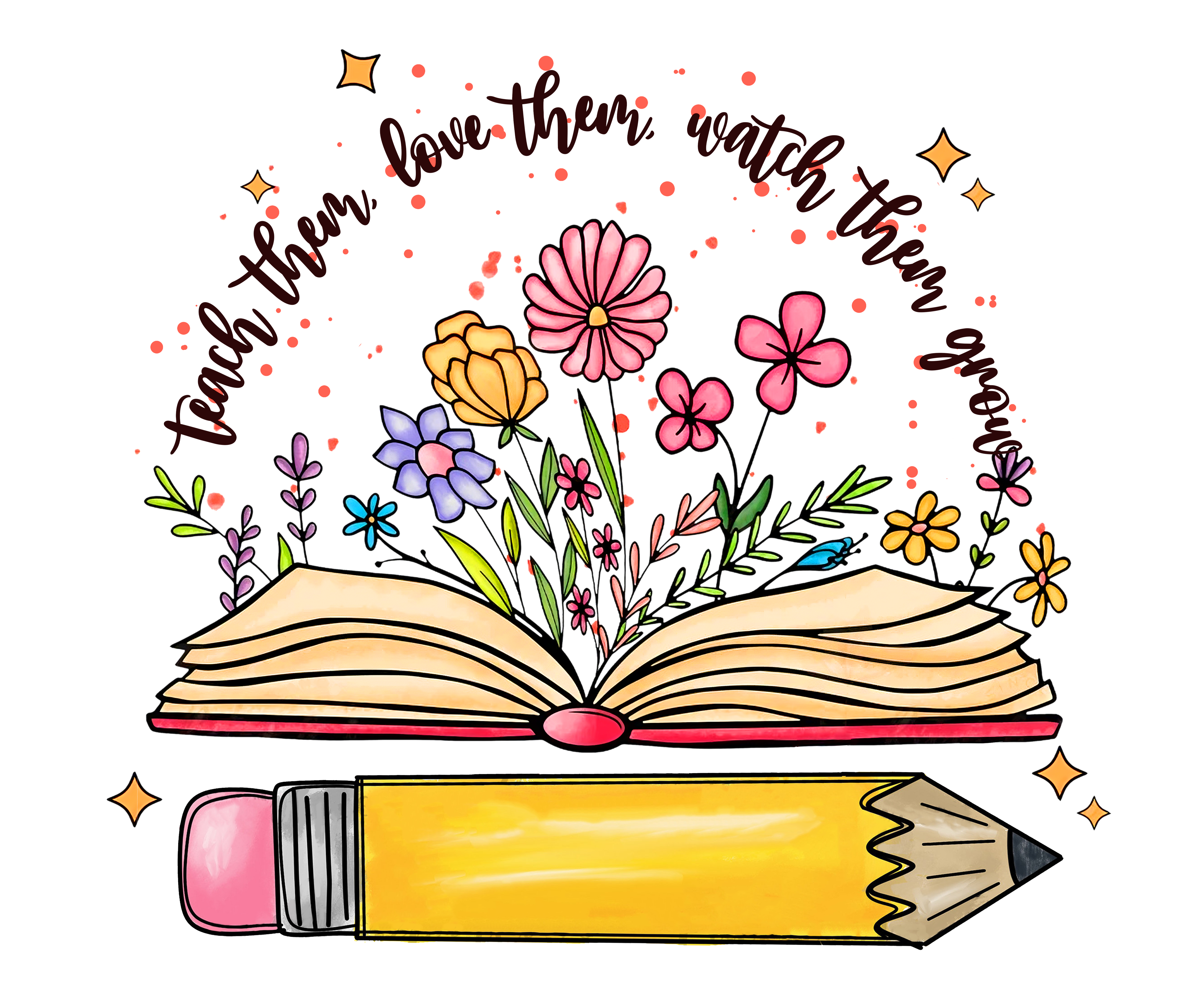 Teacher Book Garden Illustration DTF Transfer