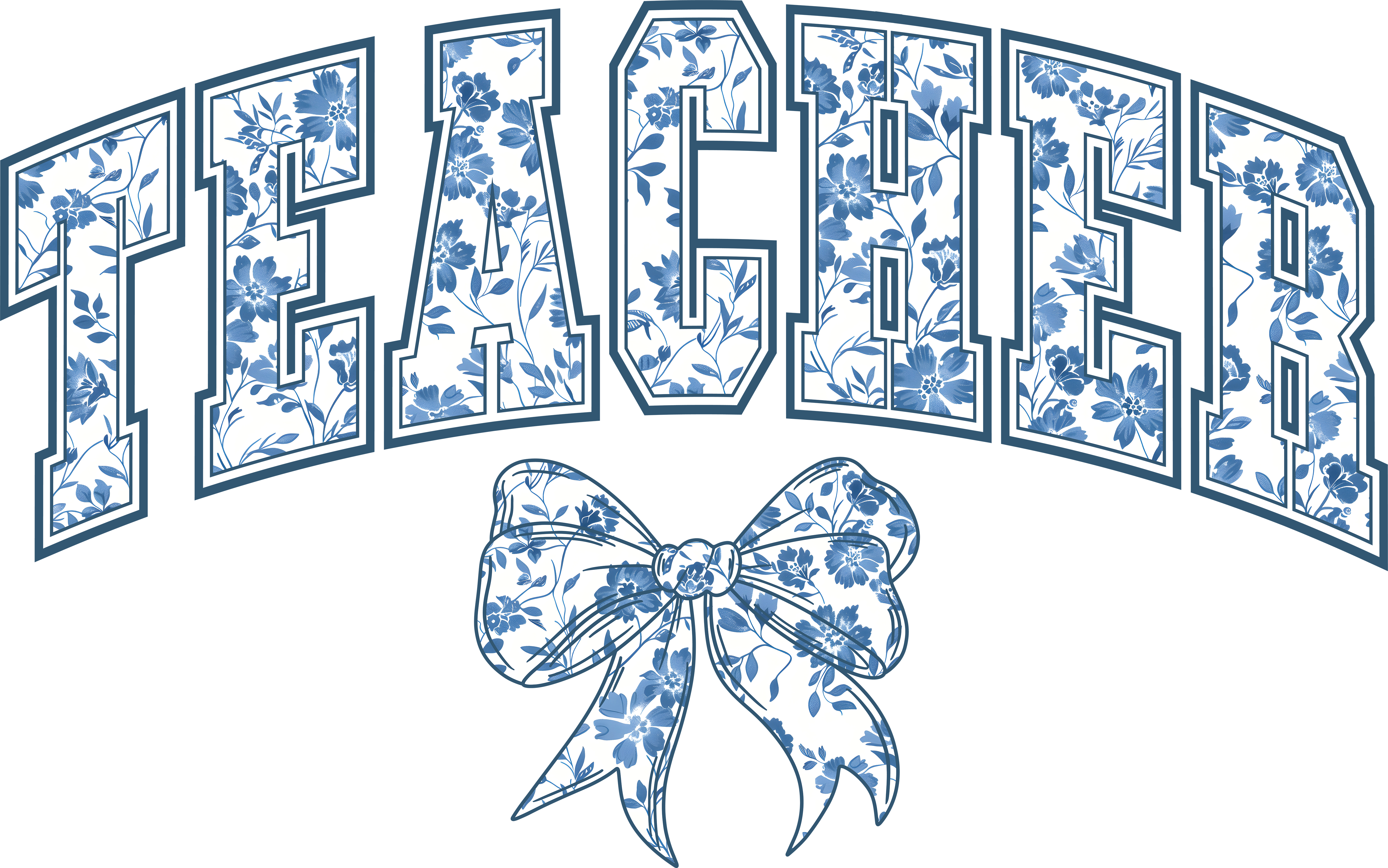 Blue Floral Teacher Bow DTF Transfer