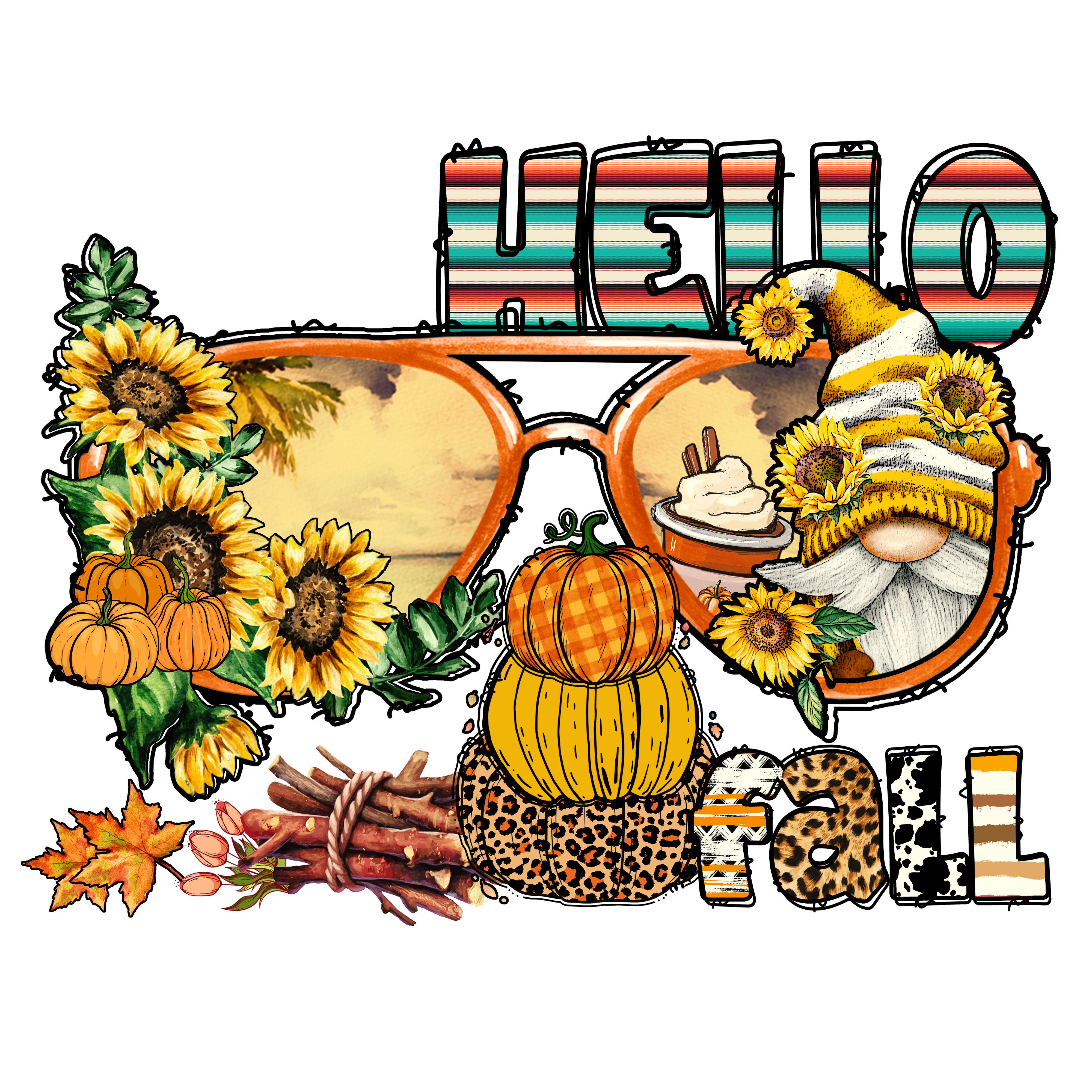 Hello Fall Gnome And Pumpkins DTF Transfer