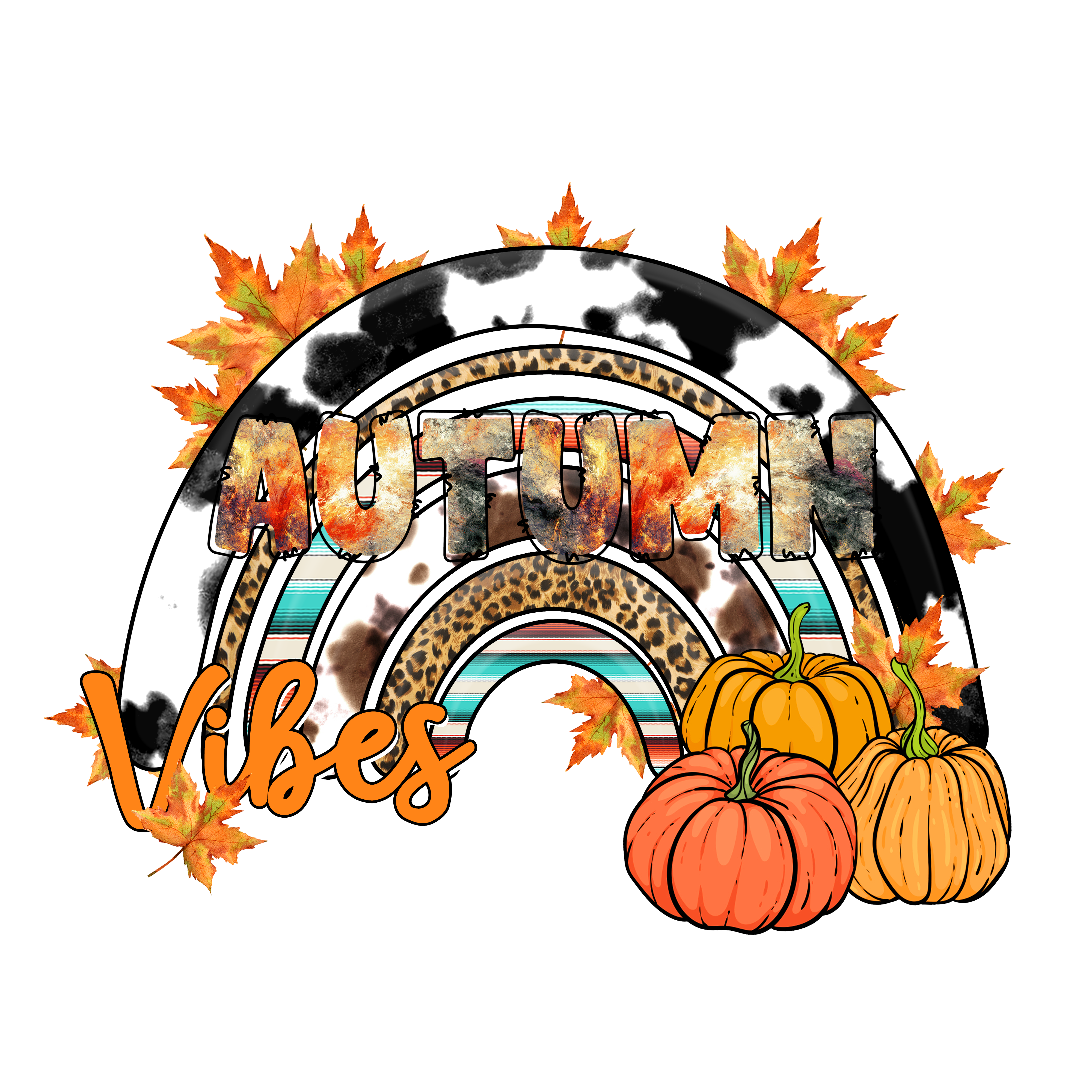 Autumn Vibes Rainbow Pumpkins DTF Transfer