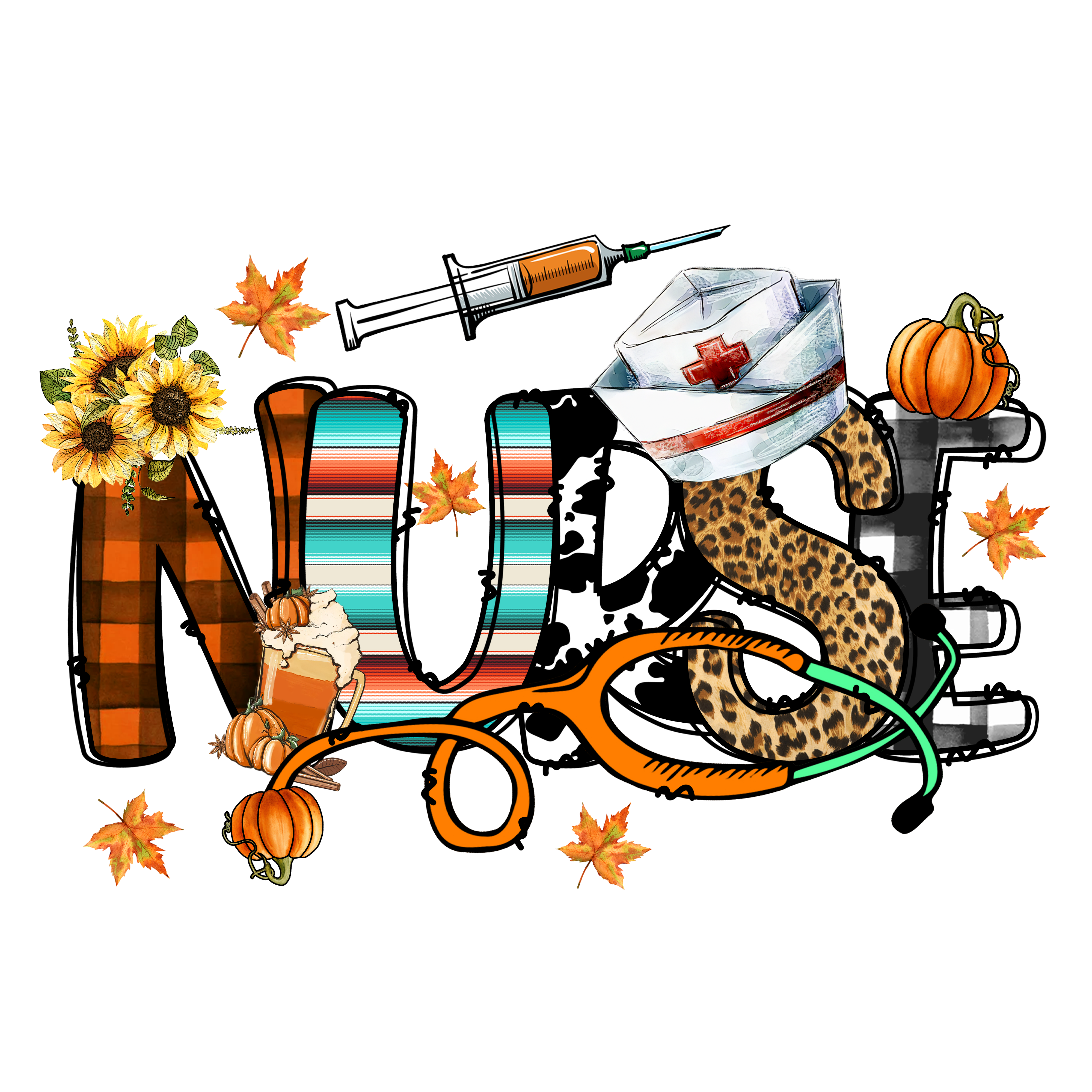 Fall Nurse Pumpkin DTF Transfer