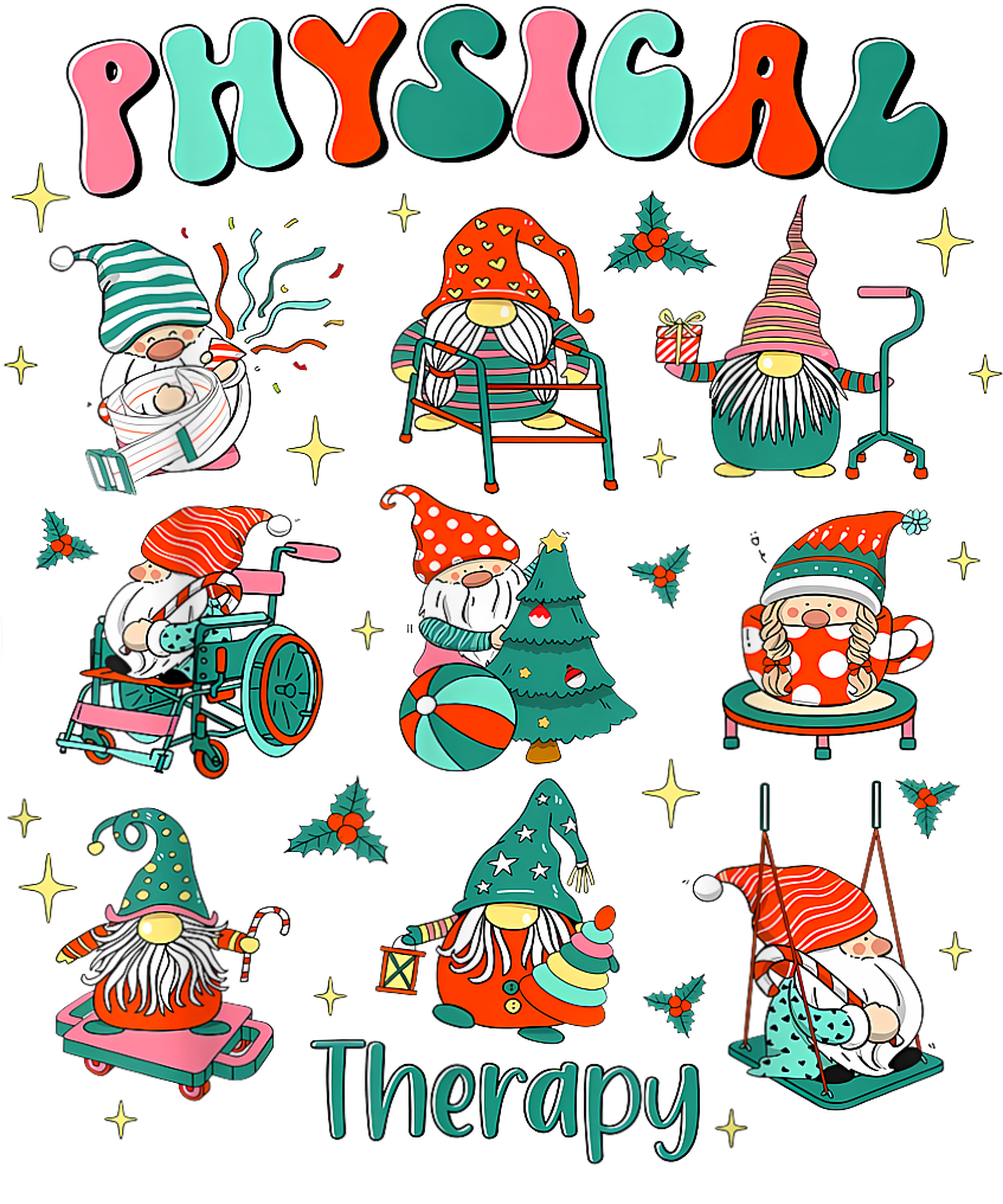 Physical Therapy Christmas Gnomes DTF Transfer