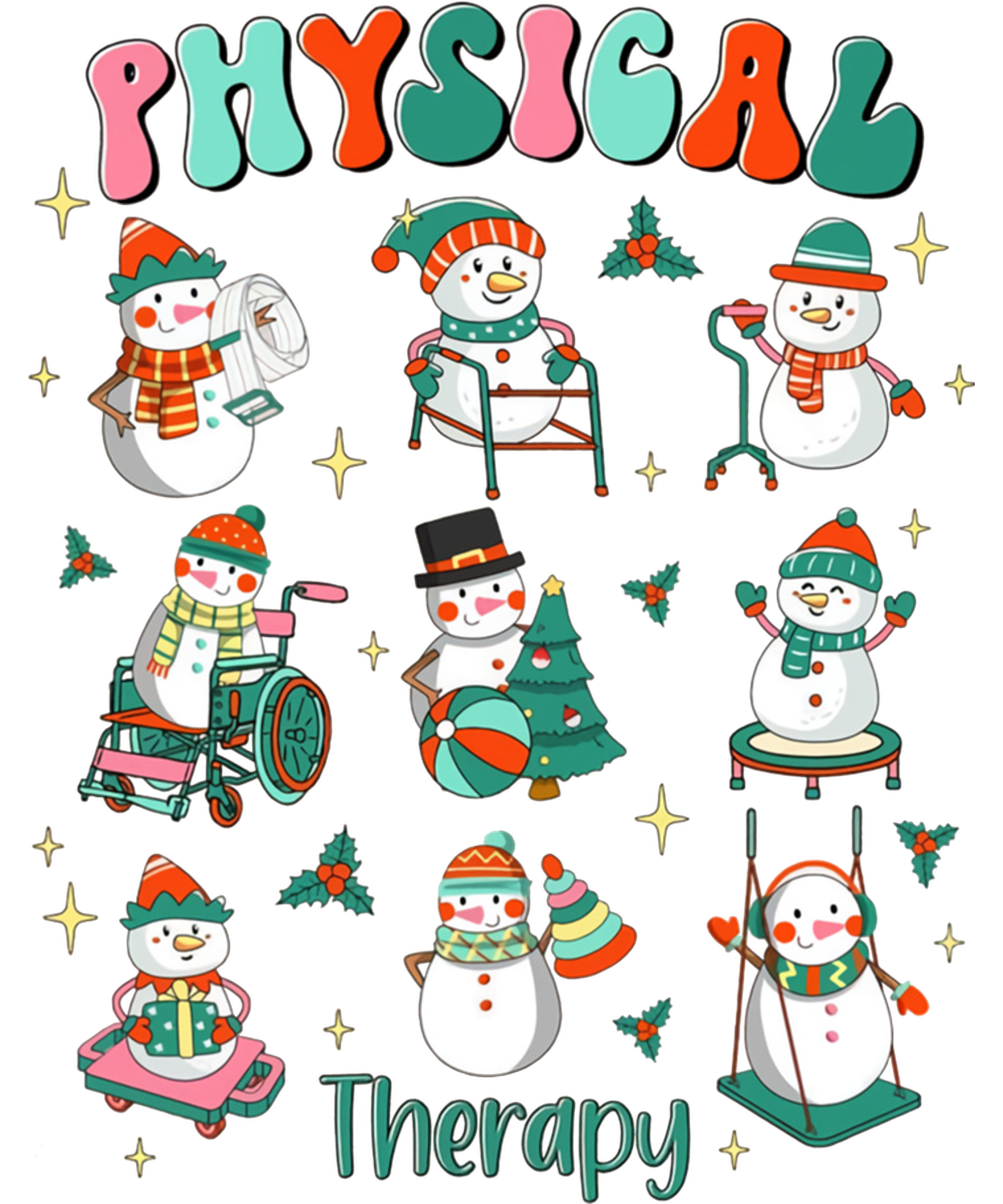 Physical Therapy Snowmen Christmas DTF Transfer