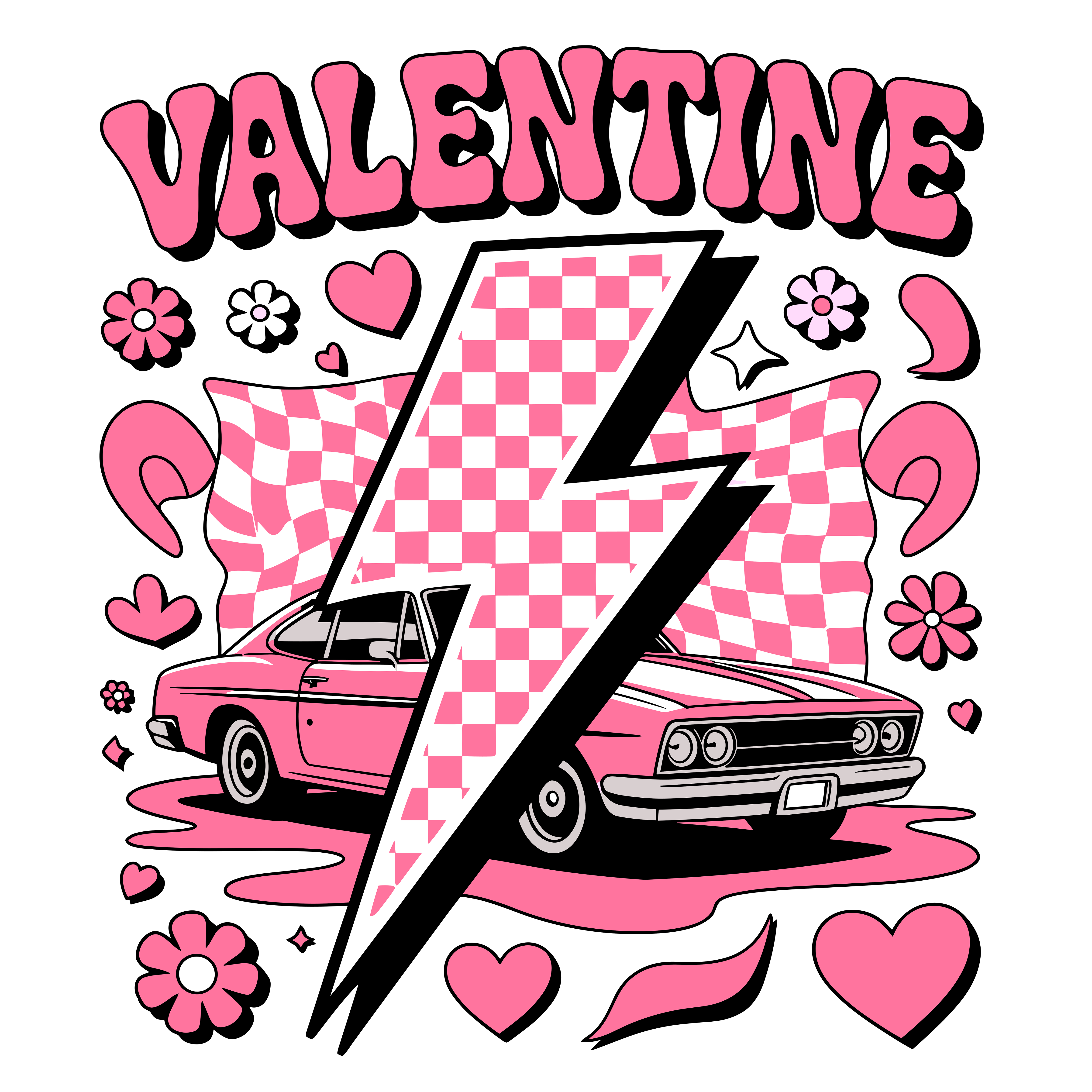 Retro Valentine Car DTF Transfer