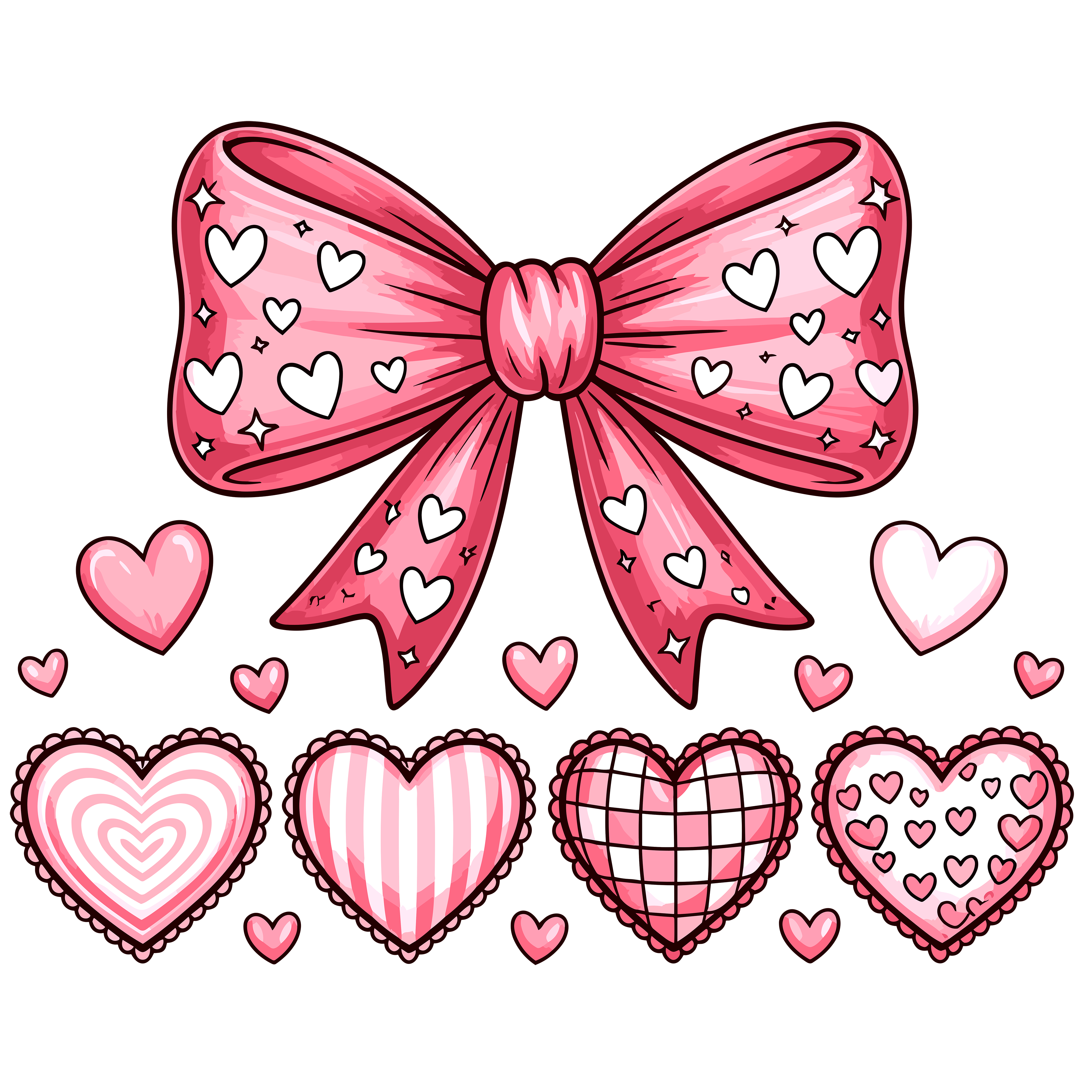 Pink Valentine Bow And Hearts DTF Transfer