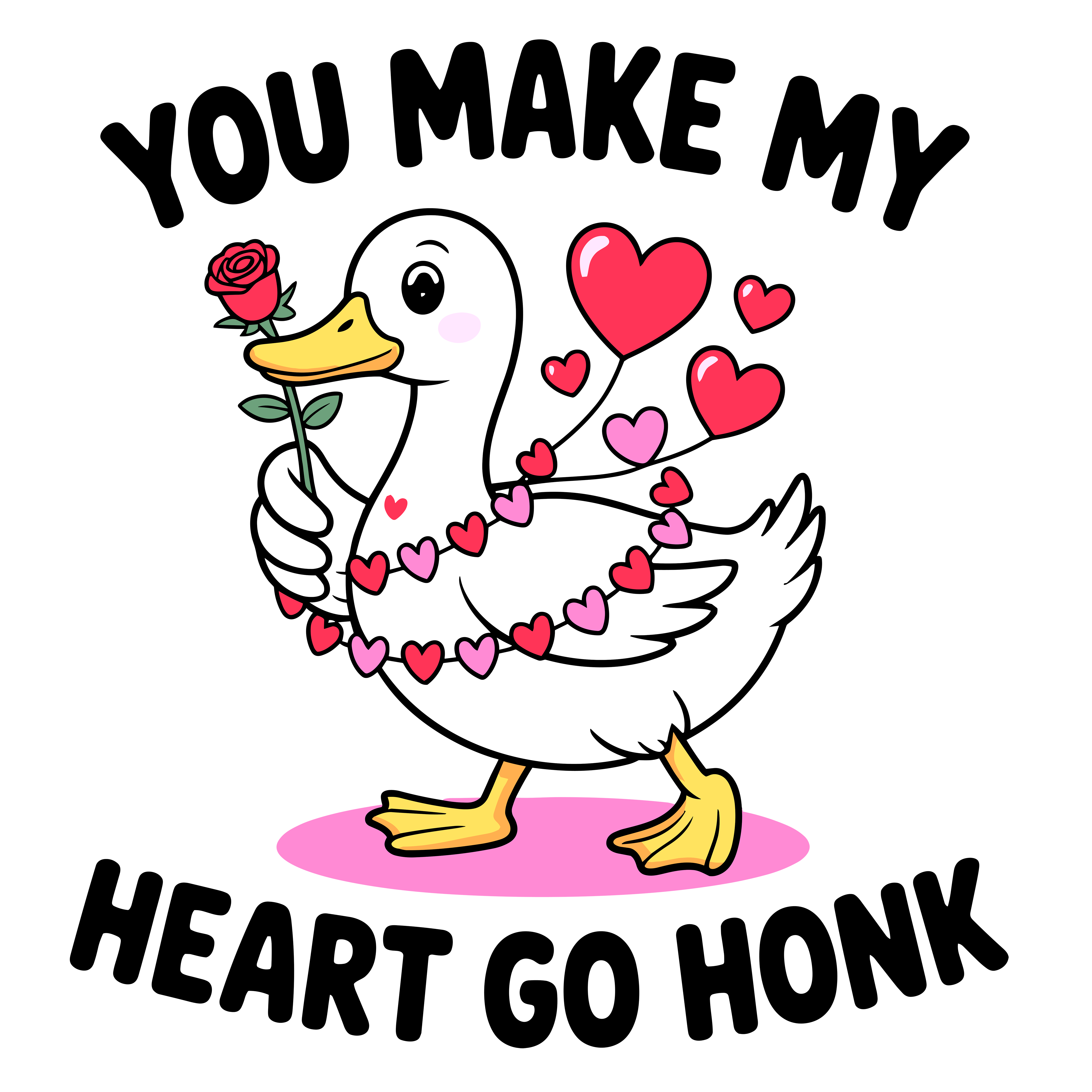 Valentine Duck With Rose DTF Transfer