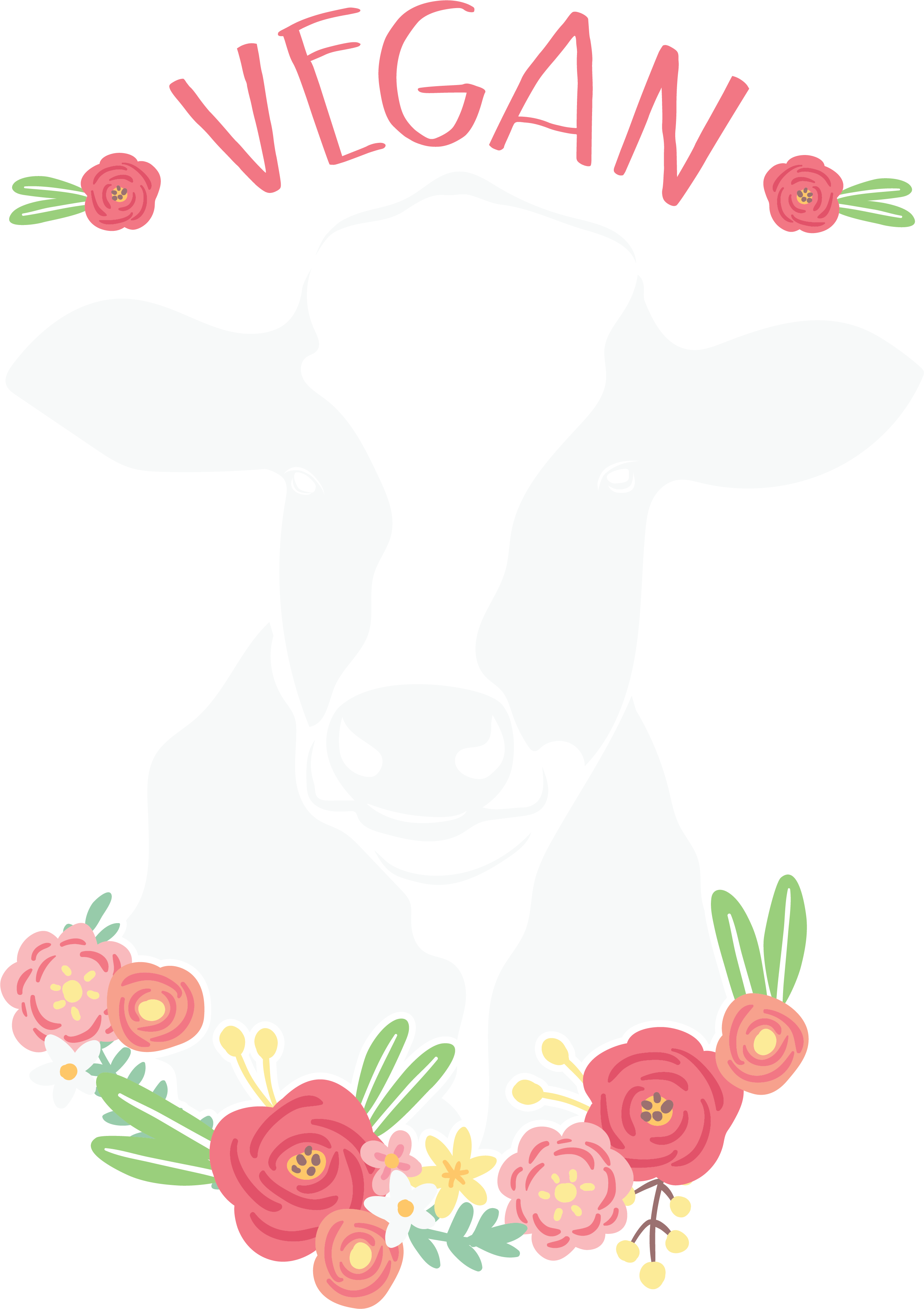 Vegan Cow With Floral Frame DTF Transfer