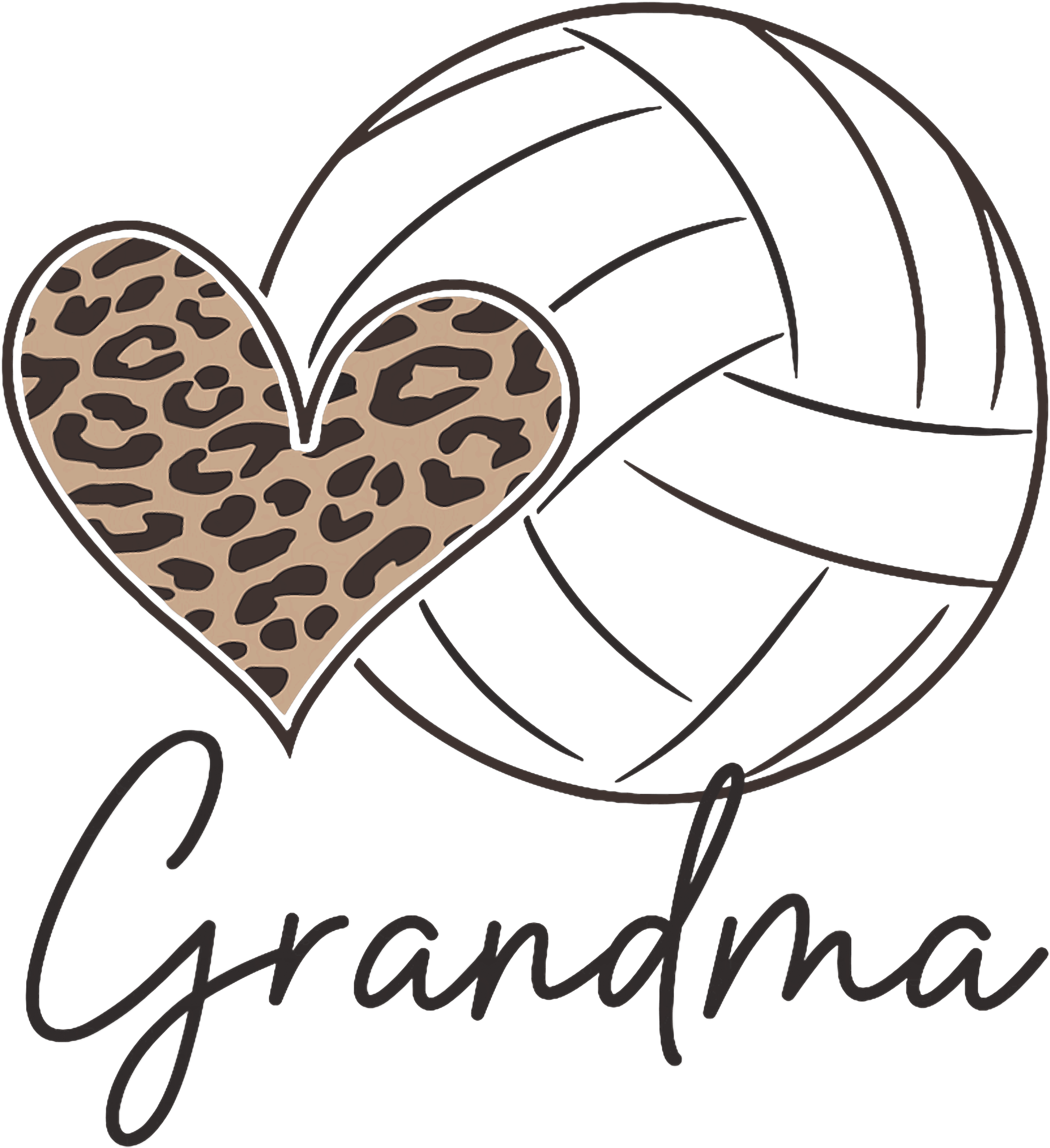 Leopard Heart Volleyball Grandma DTF Transfer