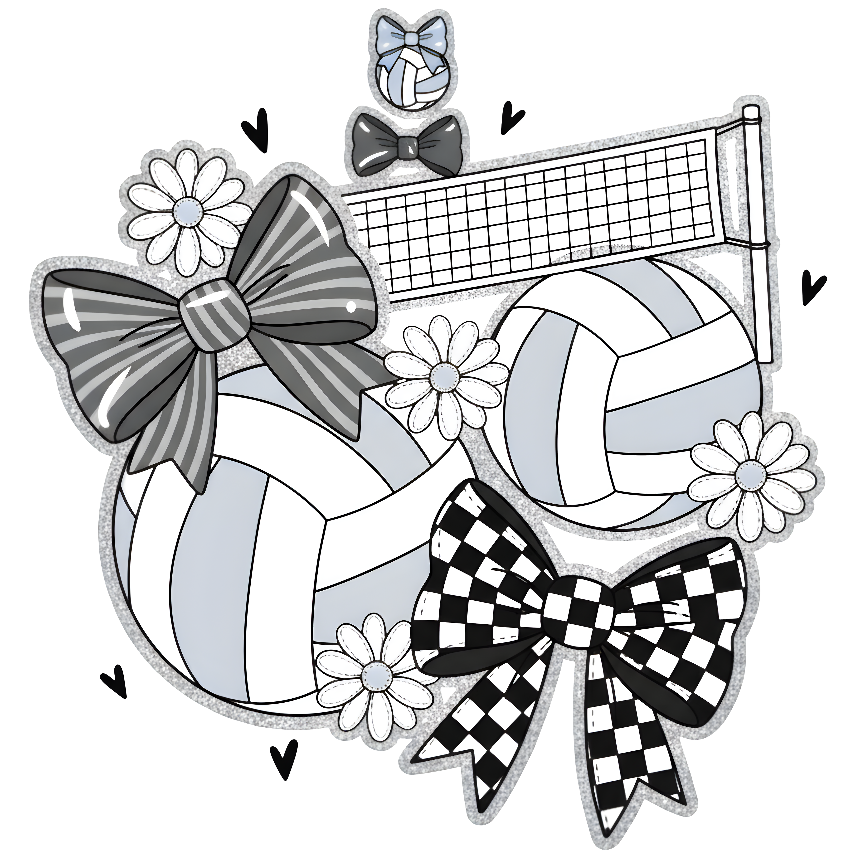 Monochrome Volleyball Bow Collage DTF Transfer