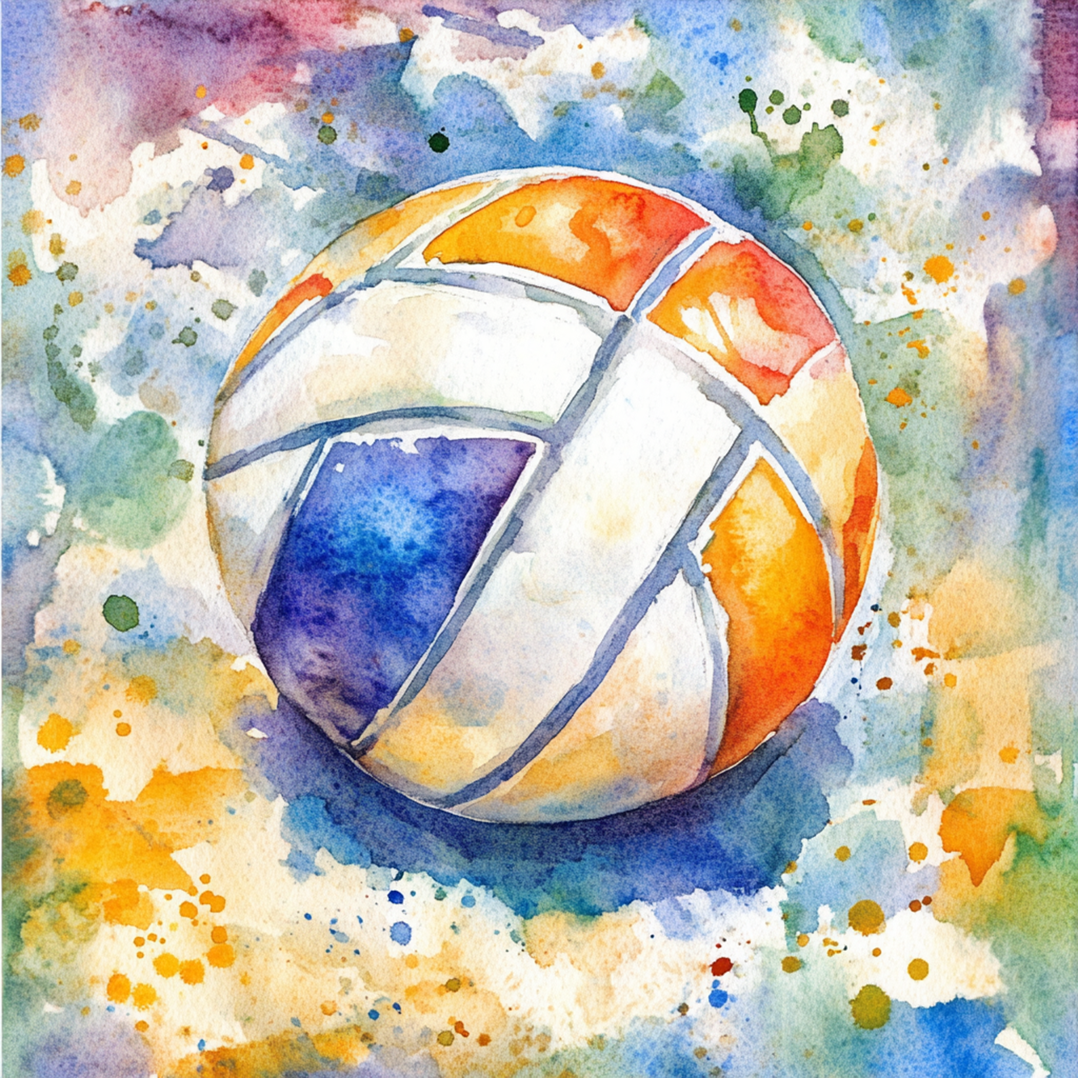 Colorful Watercolor Volleyball Art DTF Transfer