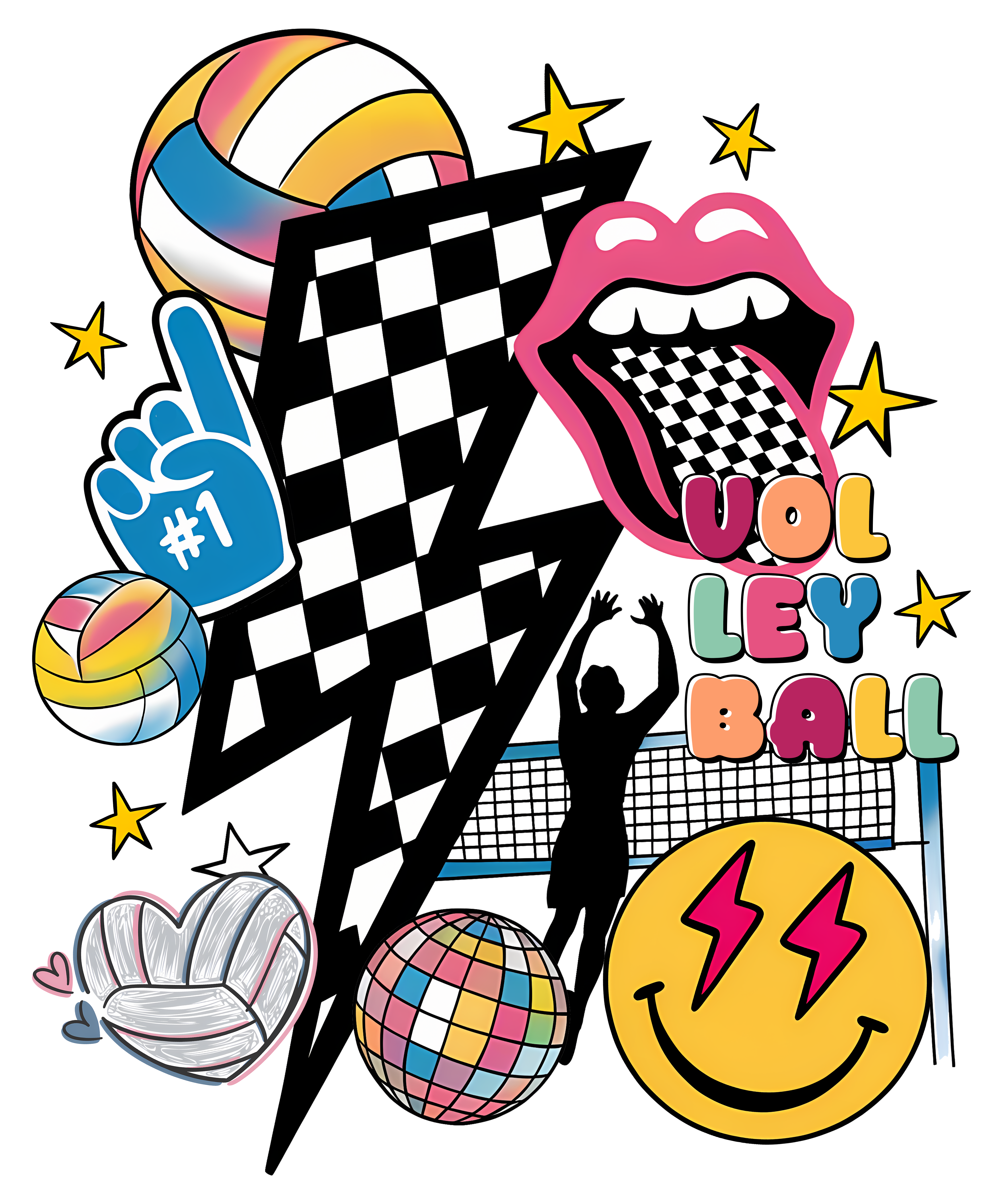 Colorful Retro Volleyball Collage DTF Transfer