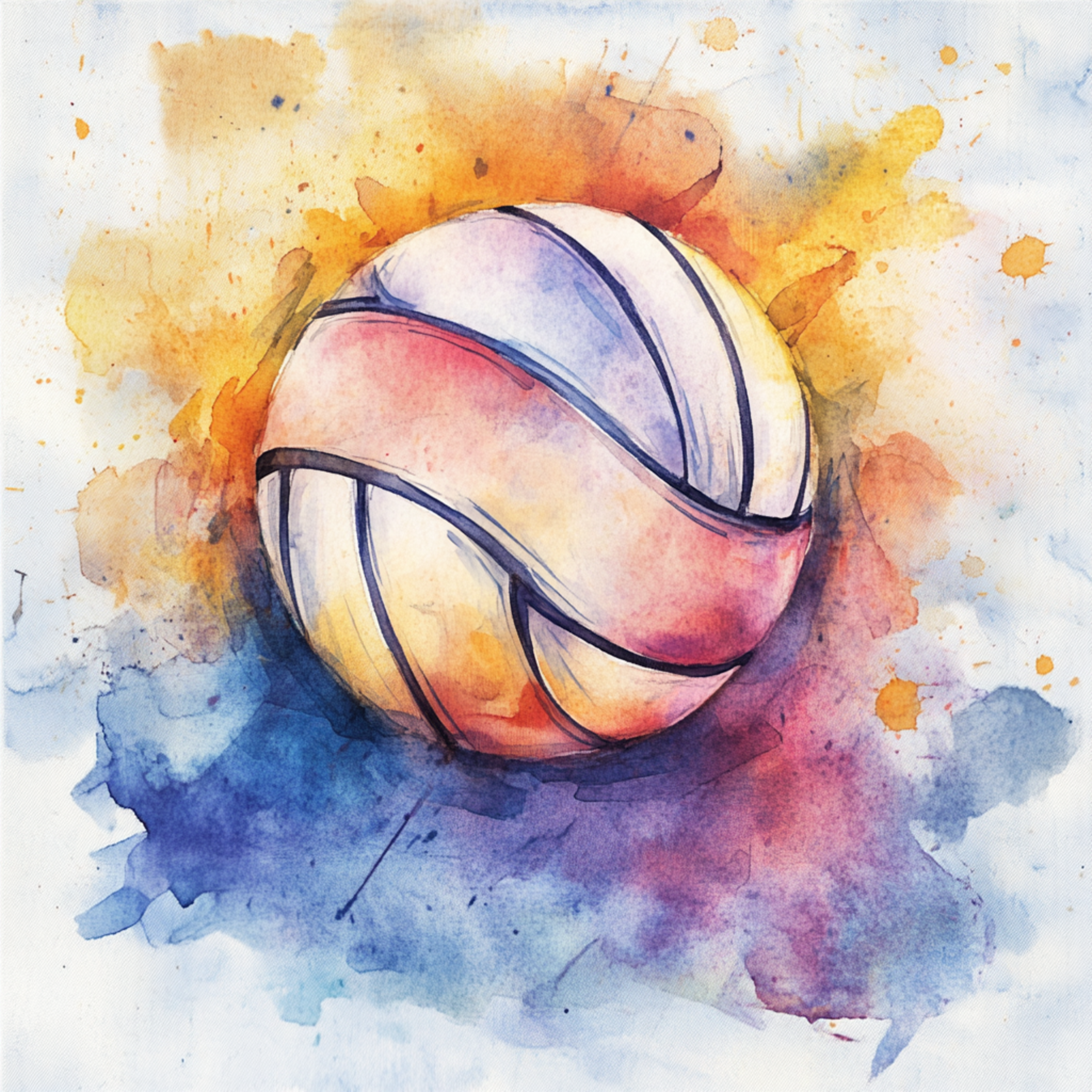 Warm Watercolor Volleyball Art DTF Transfer