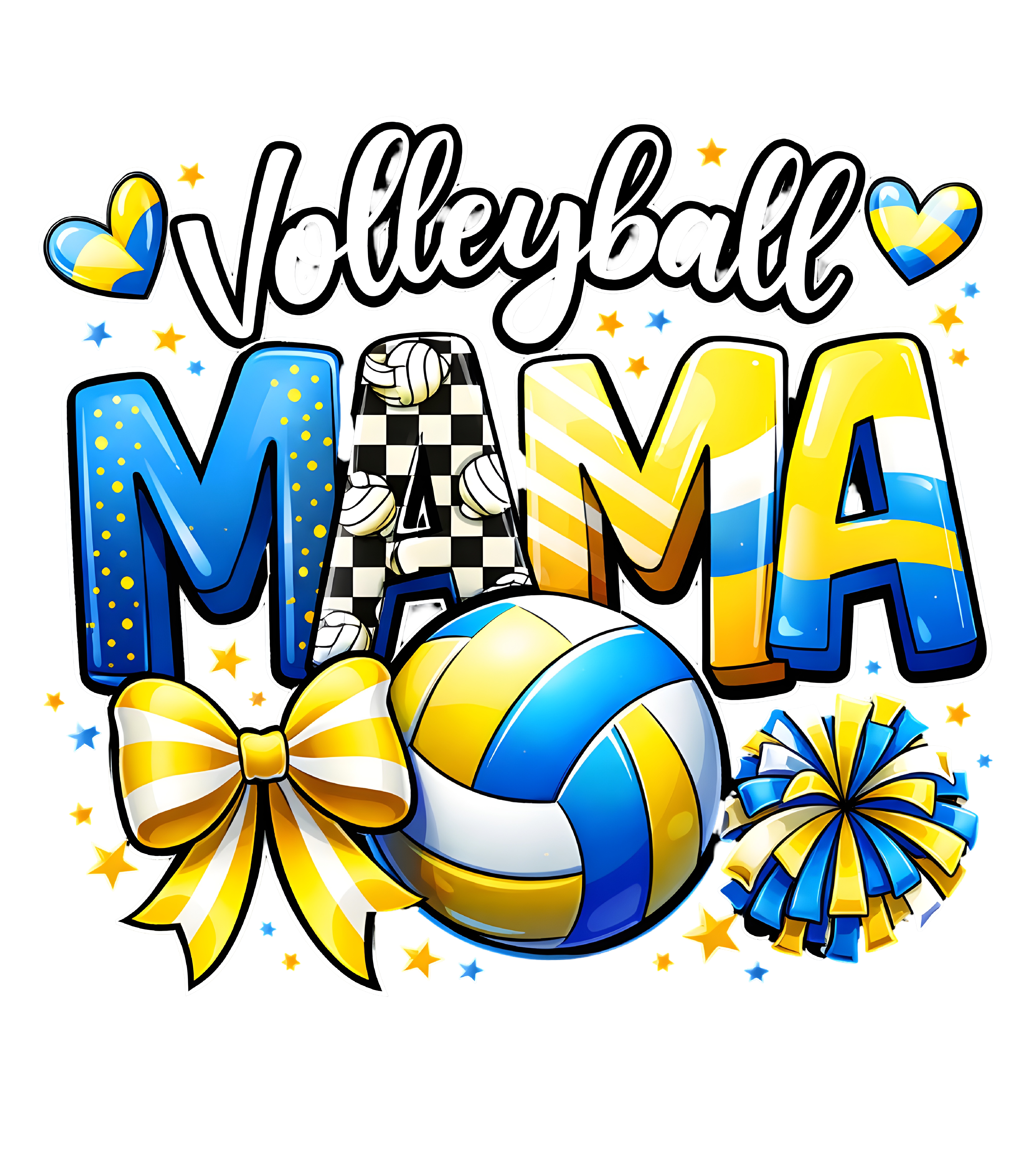 Blue And Yellow Volleyball Mama DTF Transfer