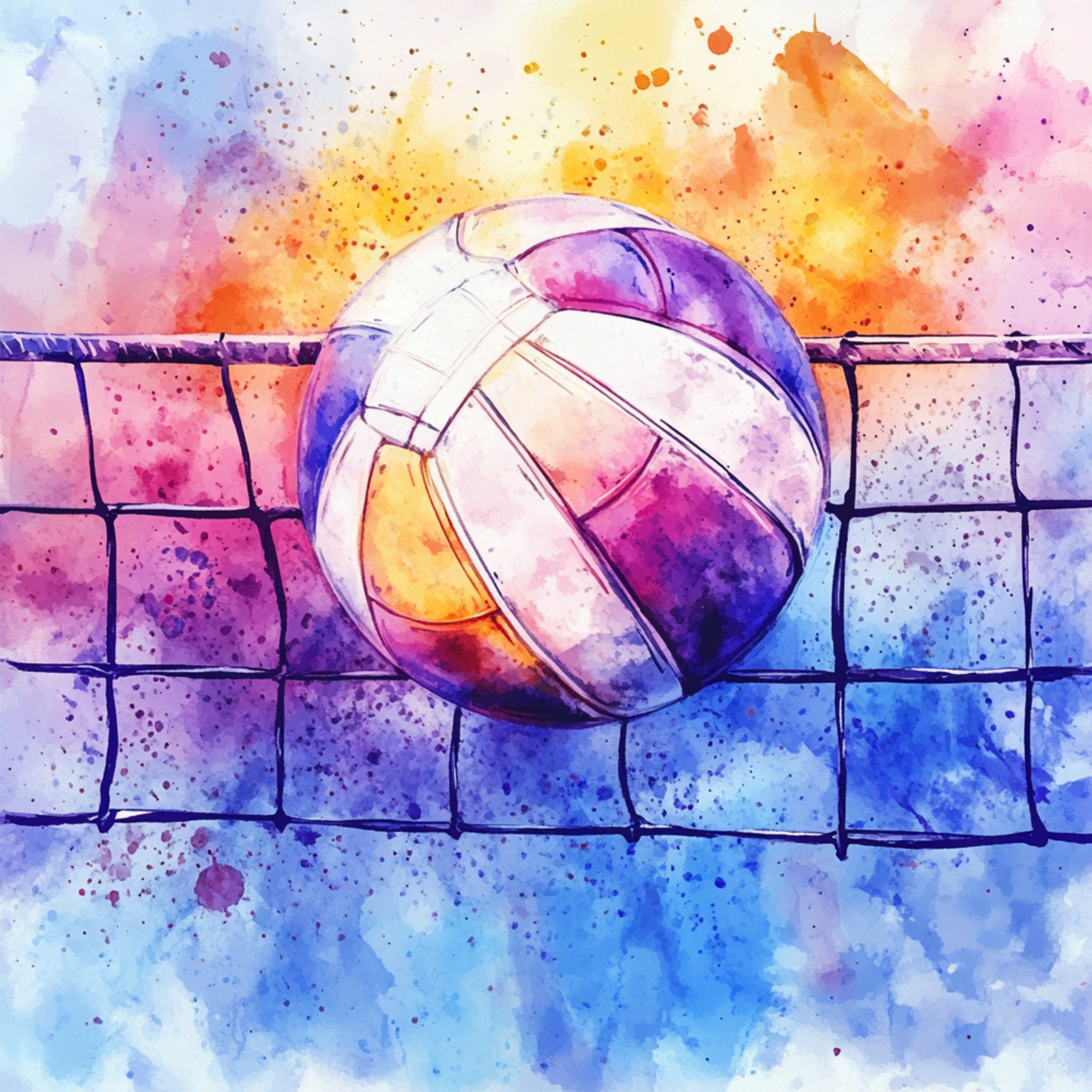 Watercolor Volleyball Over Net DTF Transfer