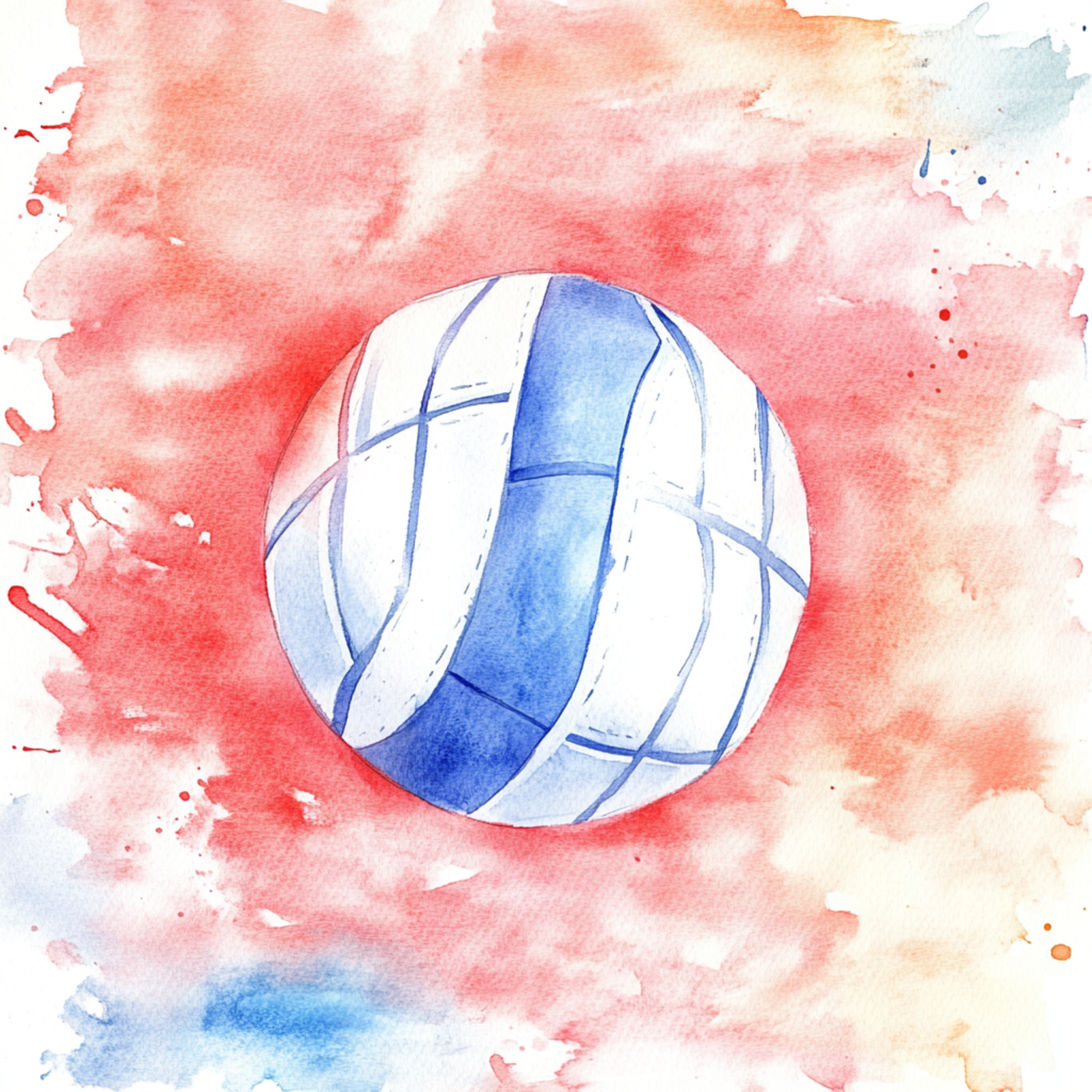 Red And Blue Watercolor Volleyball DTF Transfer