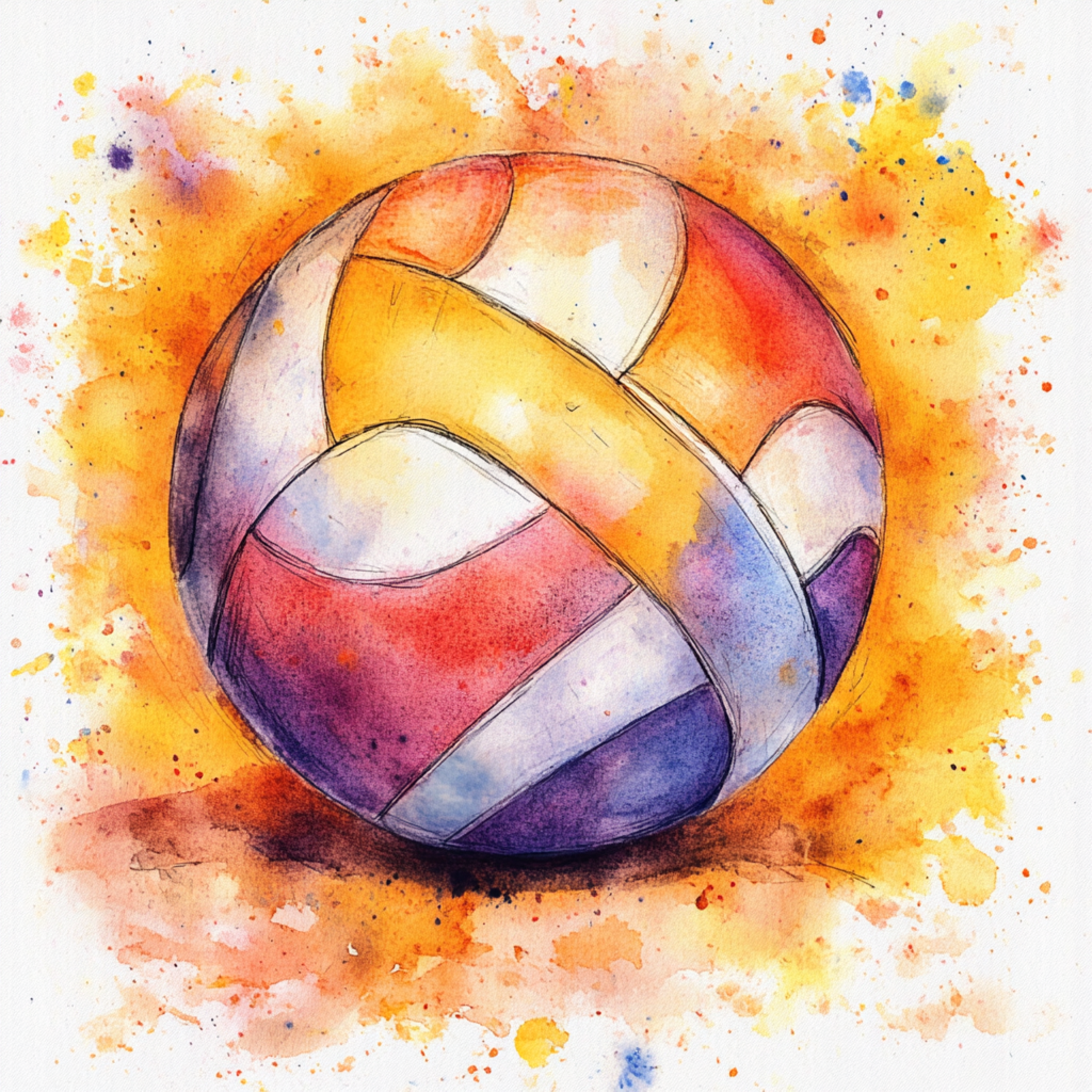 Colorful Orange Watercolor Volleyball DTF Transfer