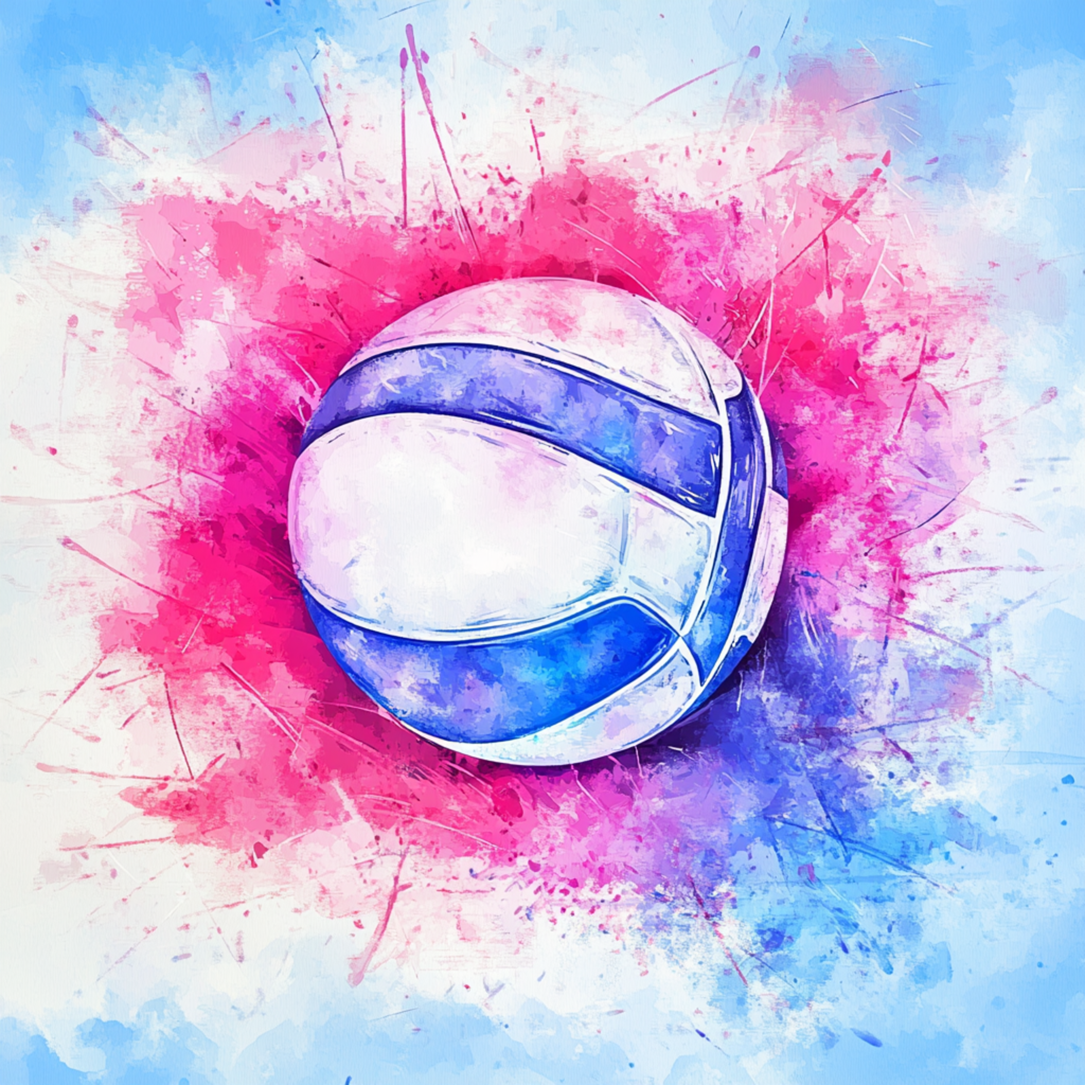 Pink And Blue Volleyball Painting DTF Transfer