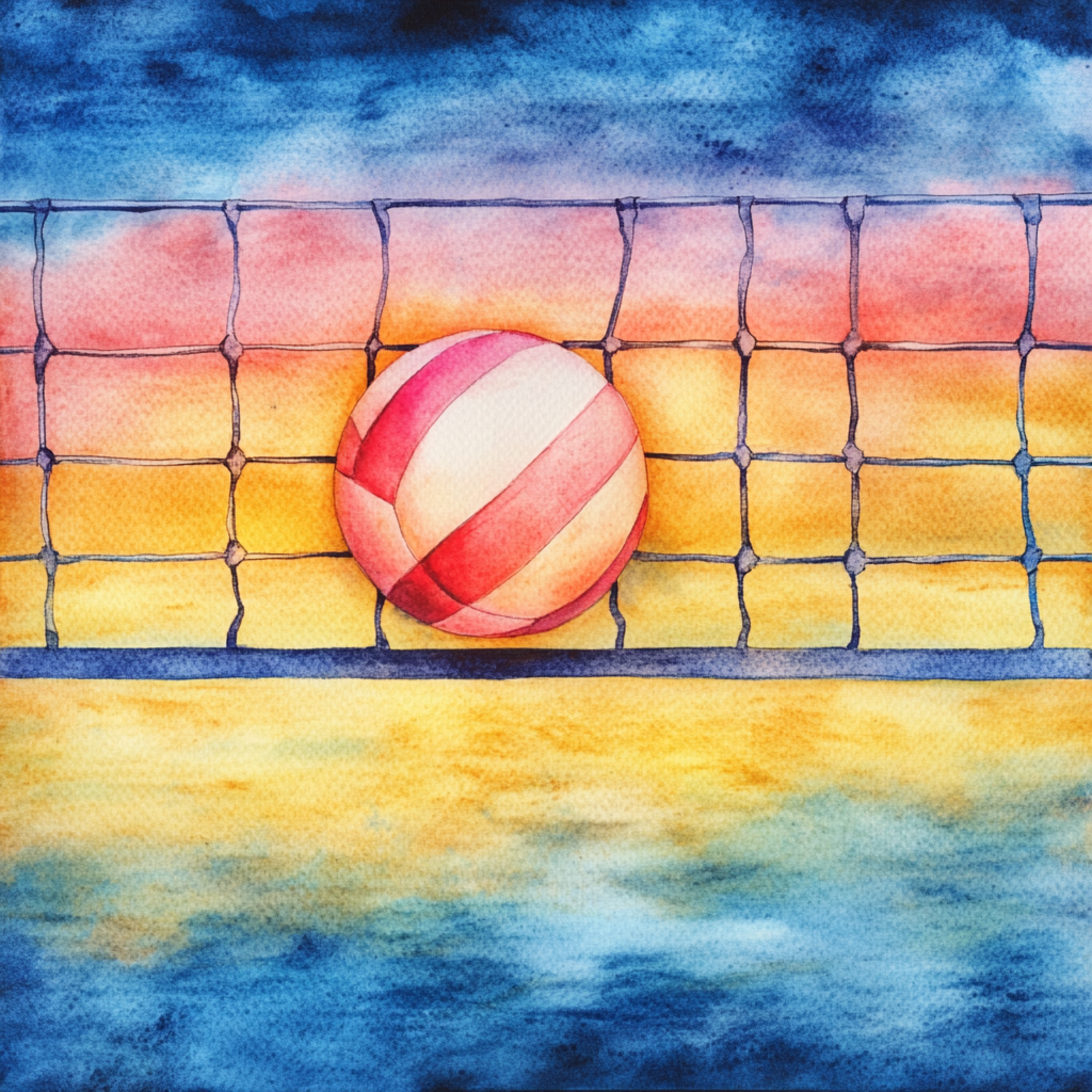 Watercolor Volleyball Net Scene DTF Transfer