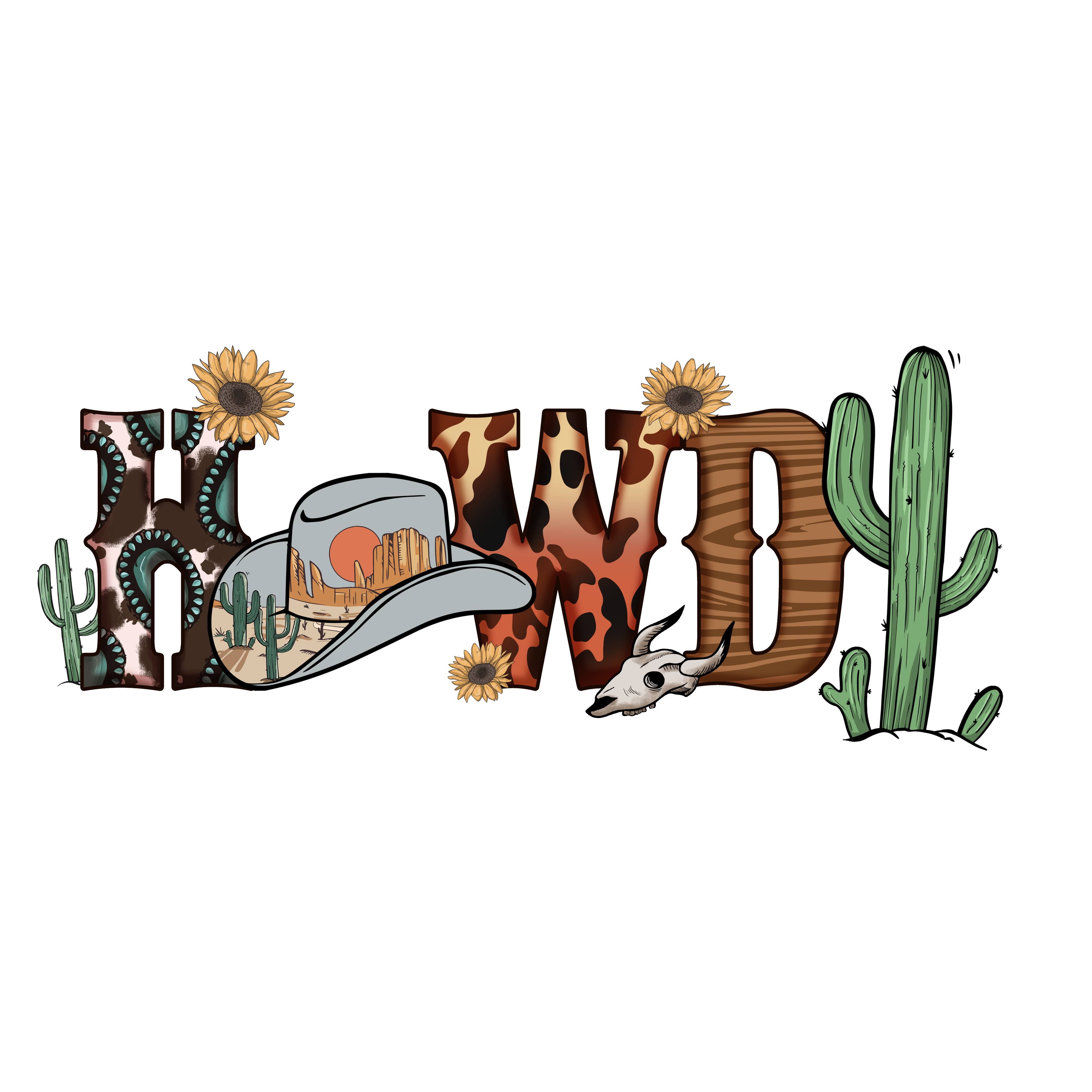 Howdy Cowboy Cactus DTF Transfer