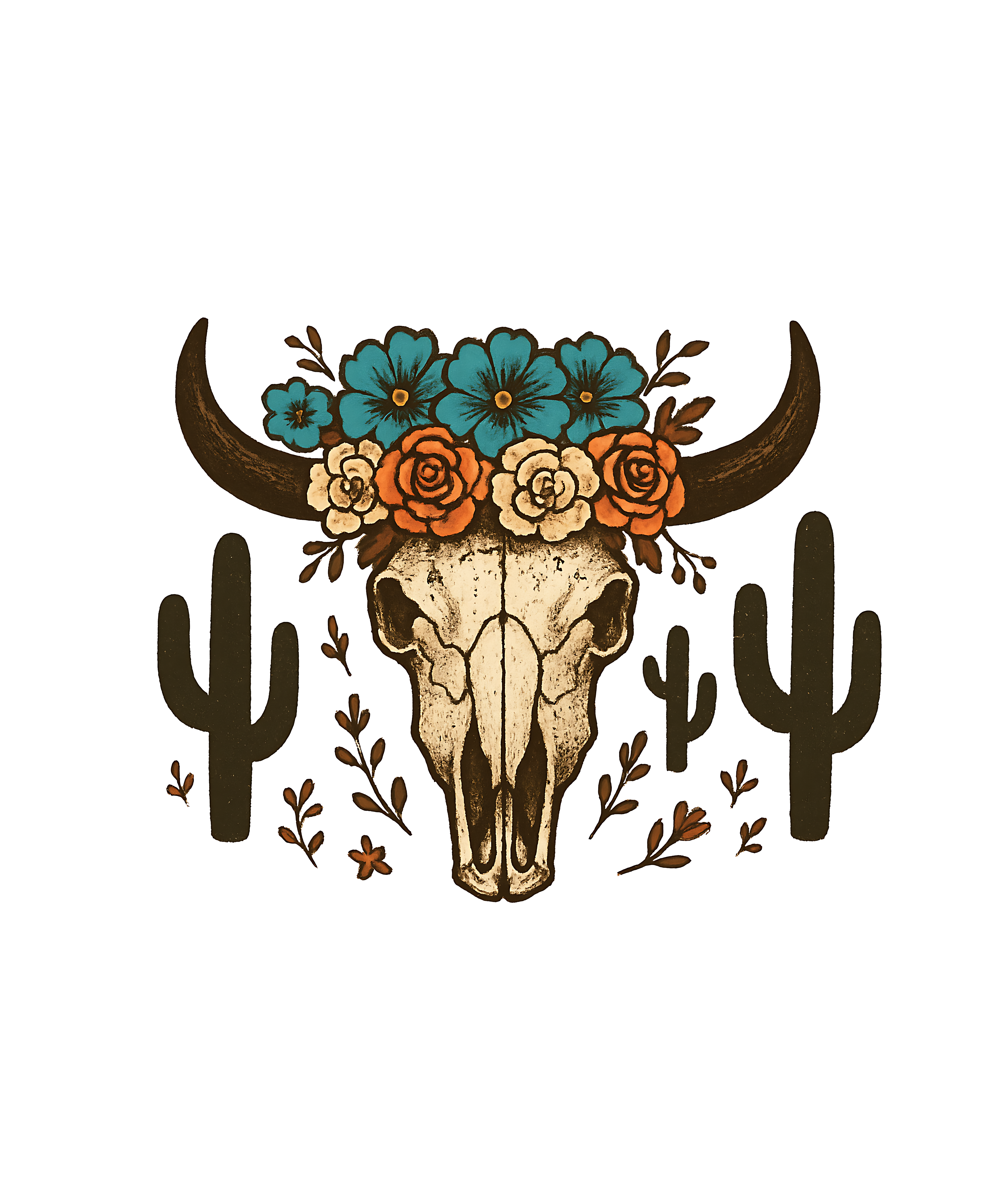 Floral Western Cow Skull DTF Transfer
