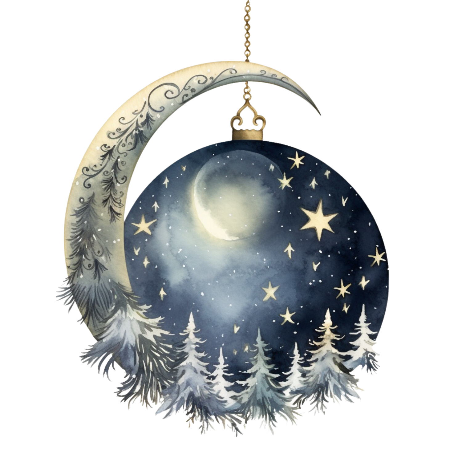 Winter Moon Forest Ornament DTF Transfer