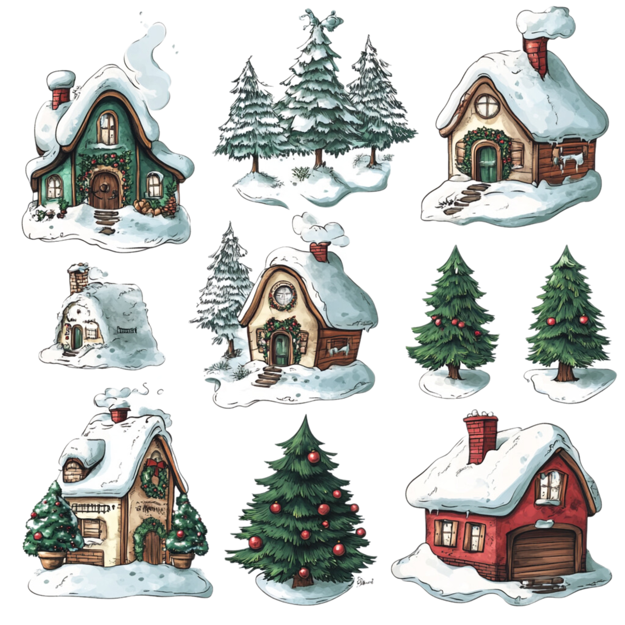 Snowy Christmas Cottage Collection DTF Transfer