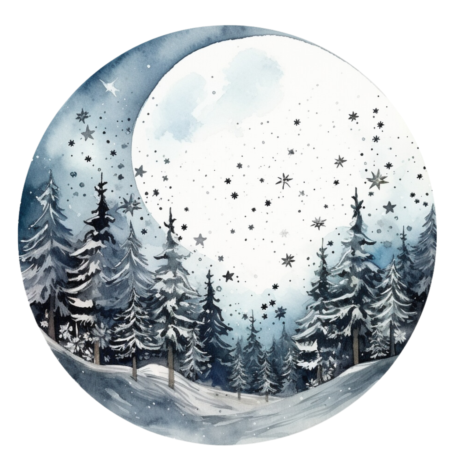 Winter Moon Pine Forest DTF Transfer