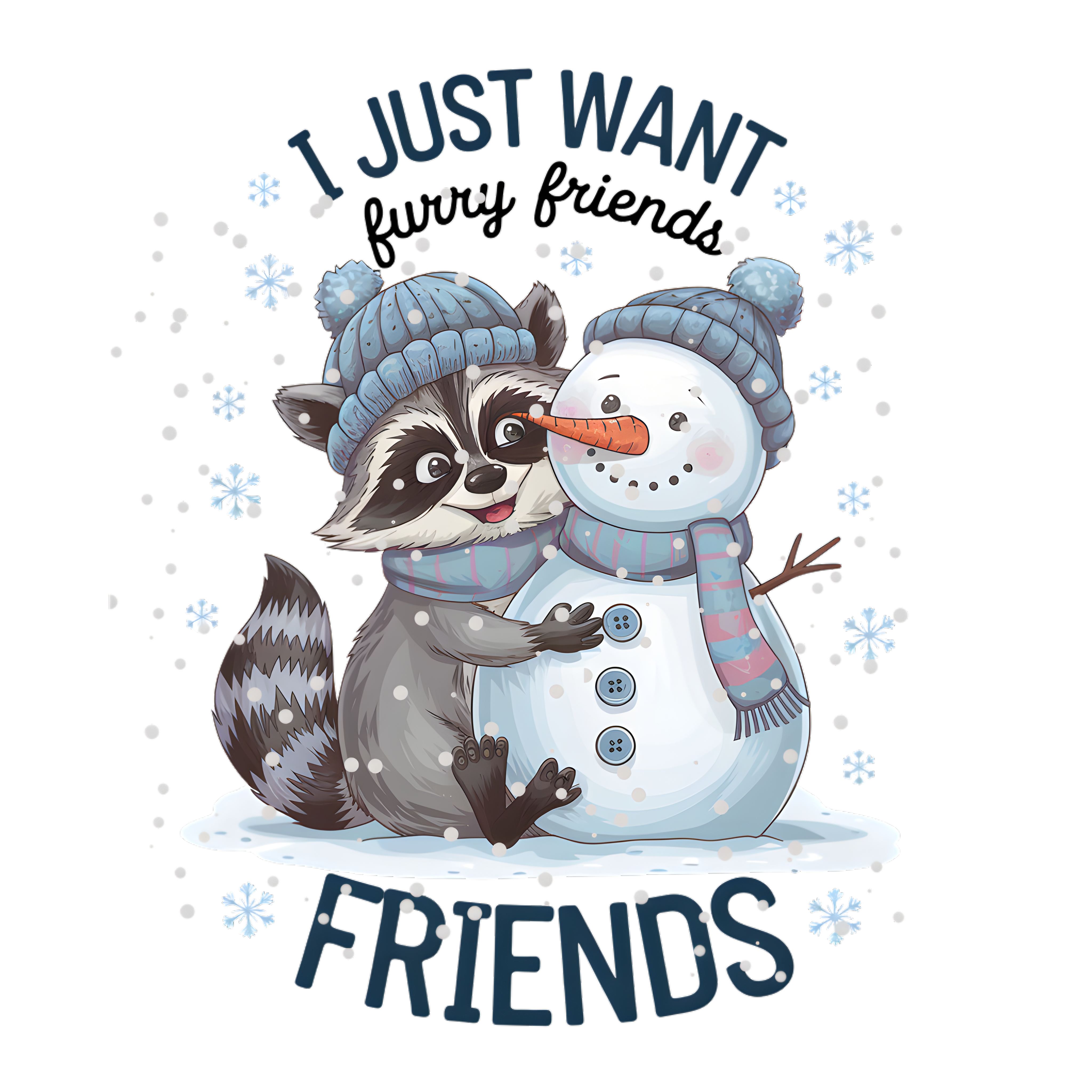 Winter Raccoon Snowman Friends DTF Transfer