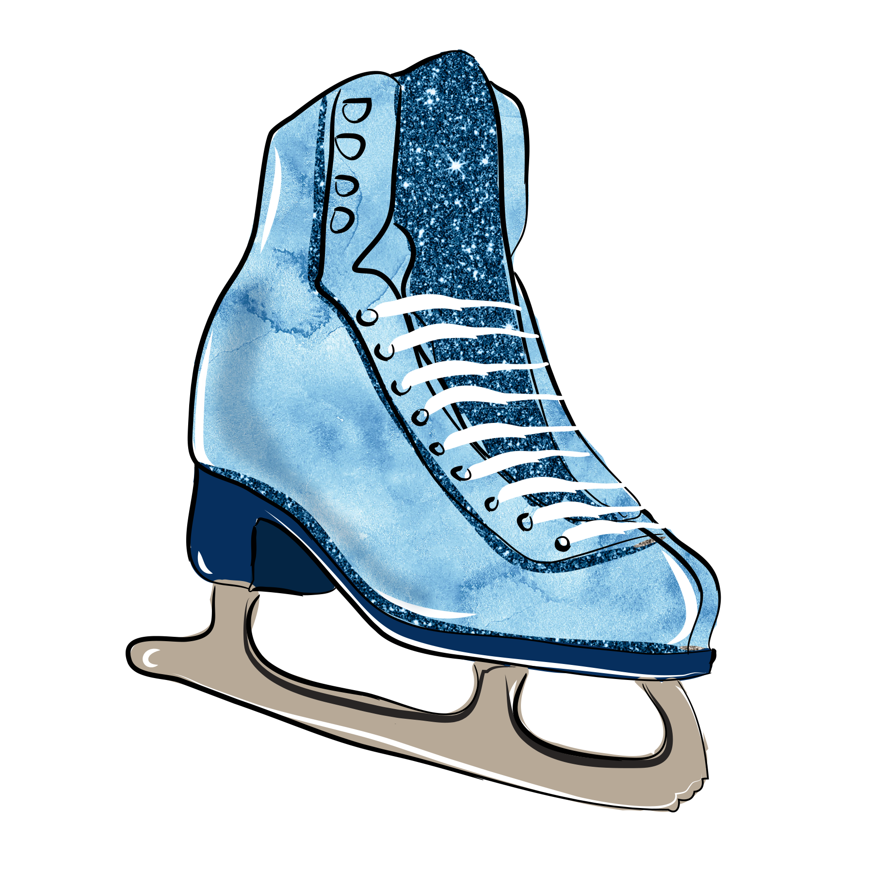 Blue Glitter Ice Skate DTF Transfer