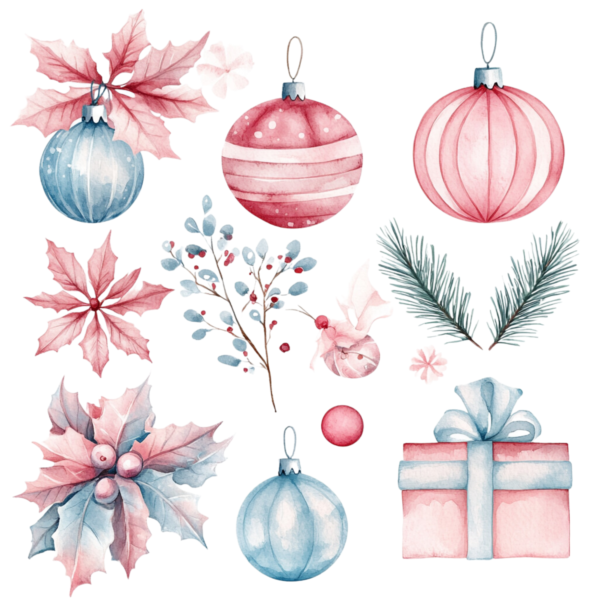 Pink Blue Christmas Ornaments DTF Transfer