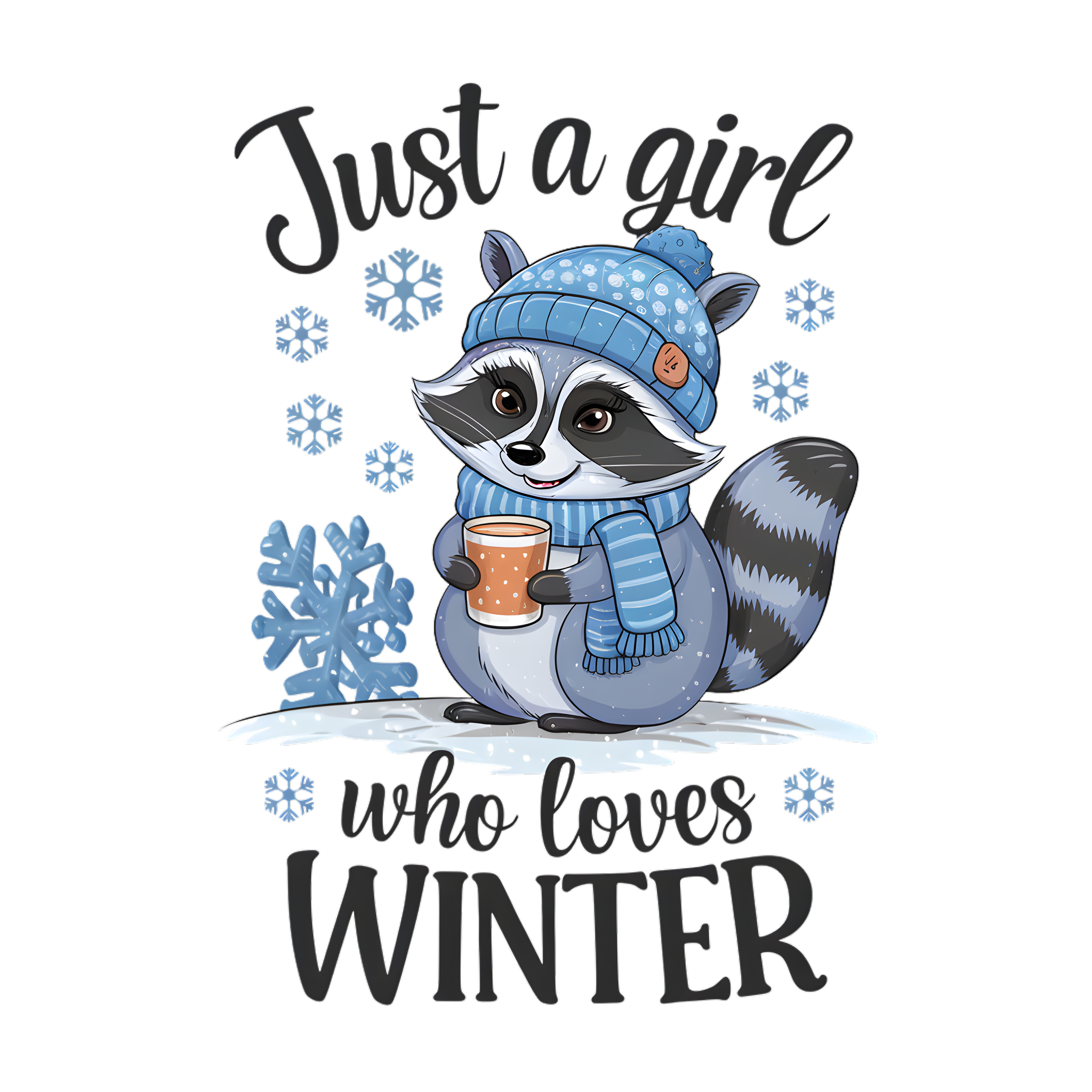 Winter Girl Raccoon DTF Transfer
