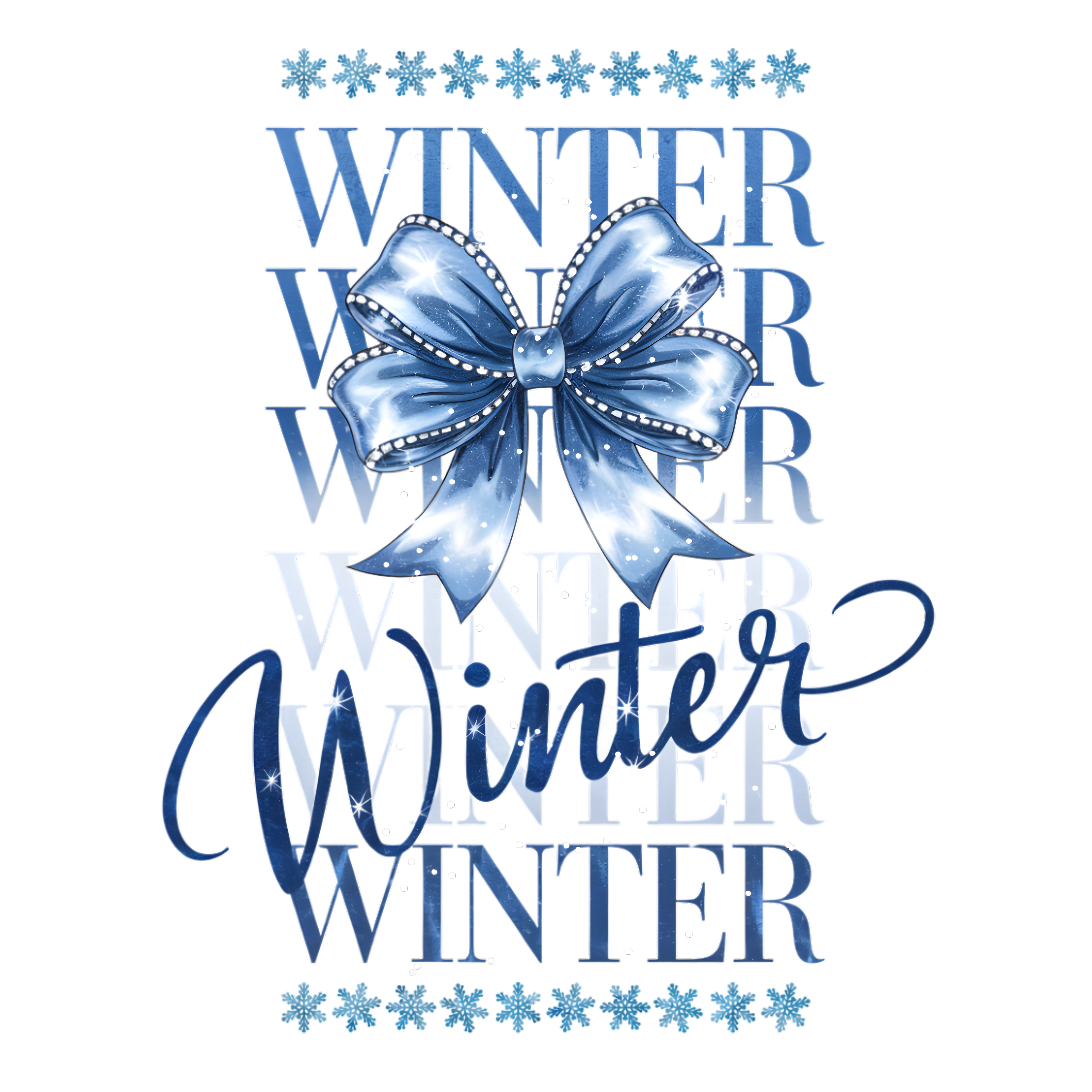 Winter Blue Bow DTF Transfer