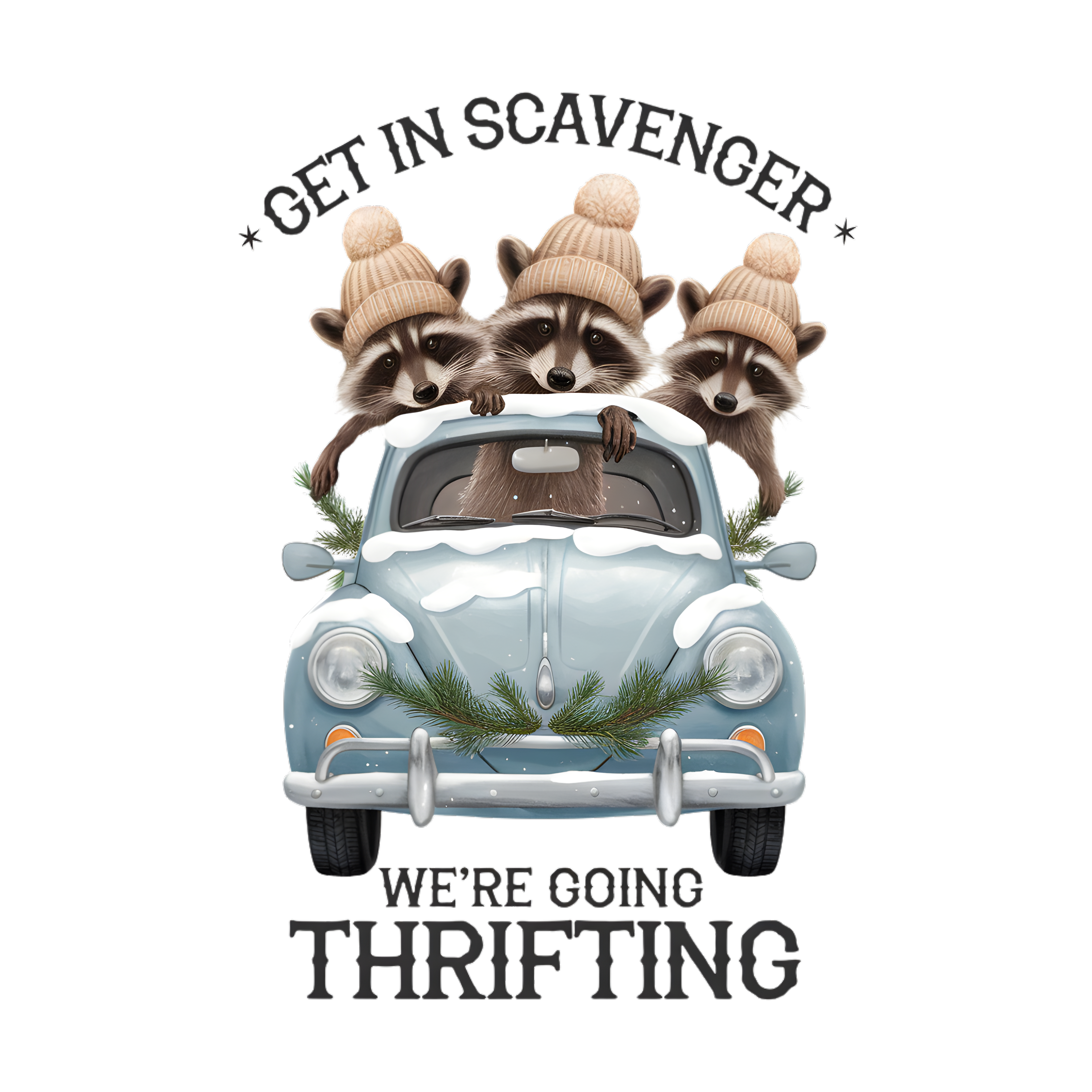 Raccoon Winter Road Trip DTF Transfer