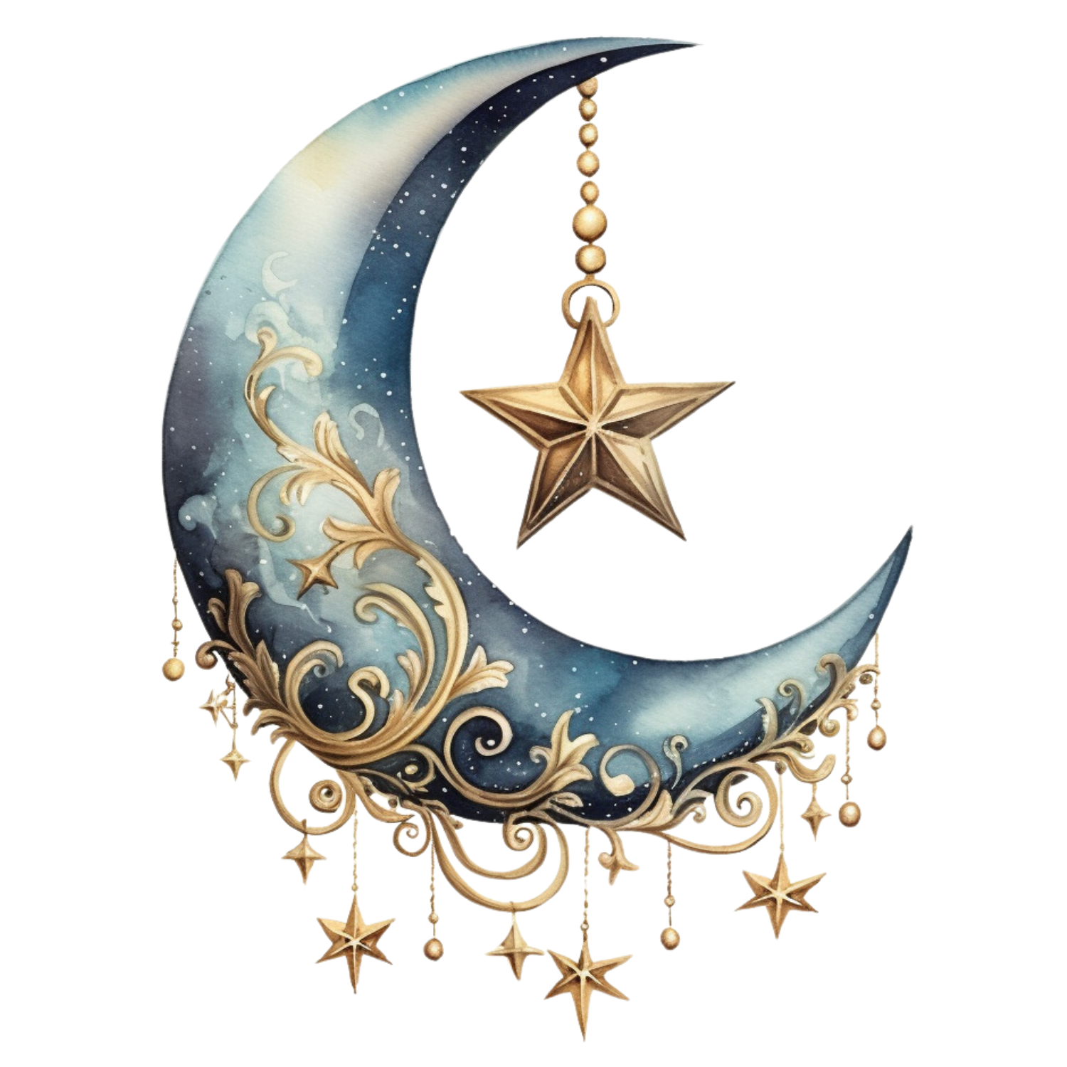 Celestial Crescent Moon Star DTF Transfer