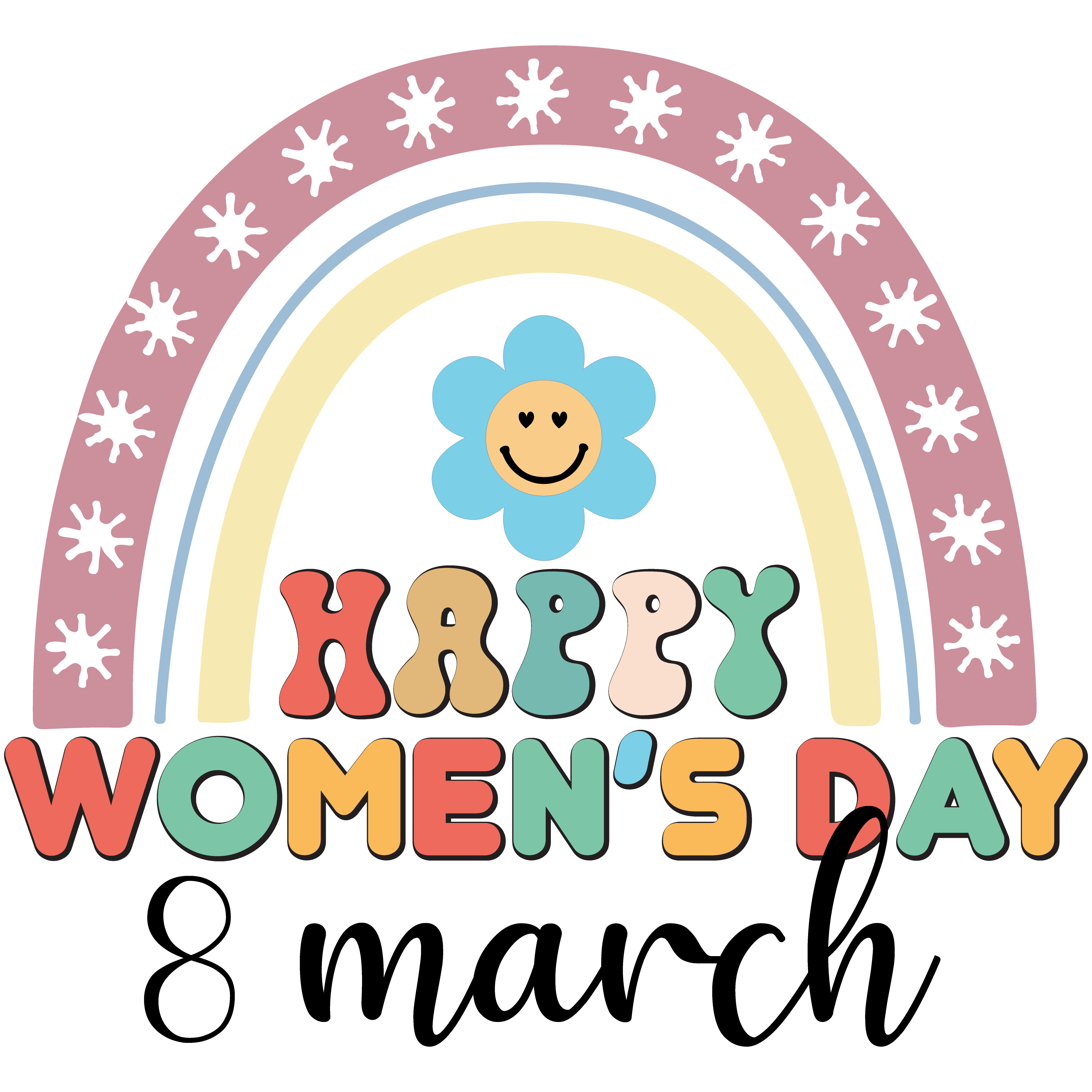 Happy Womens Day Retro Rainbow DTF Transfer