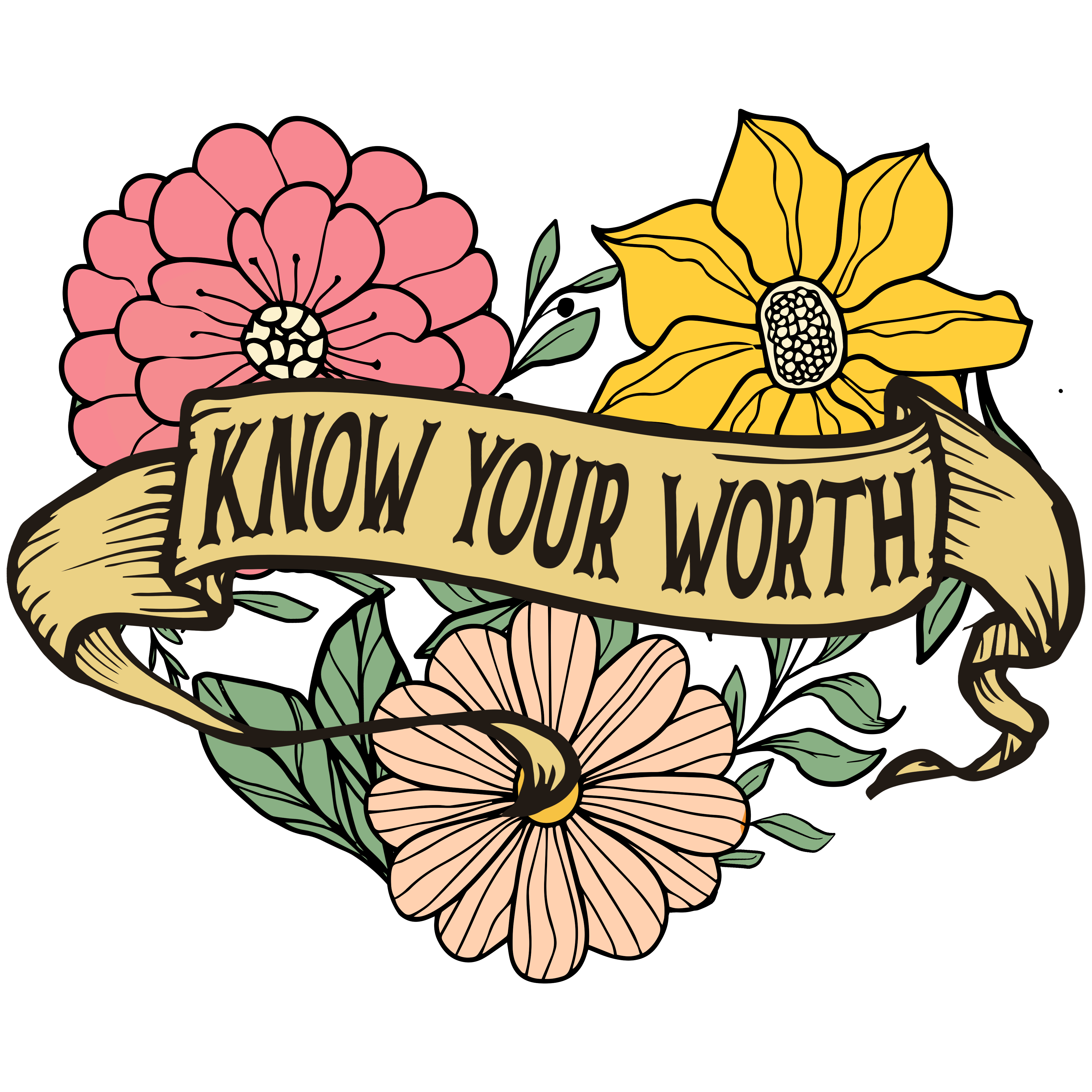 Know Your Worth Floral Empowerment DTF Transfer