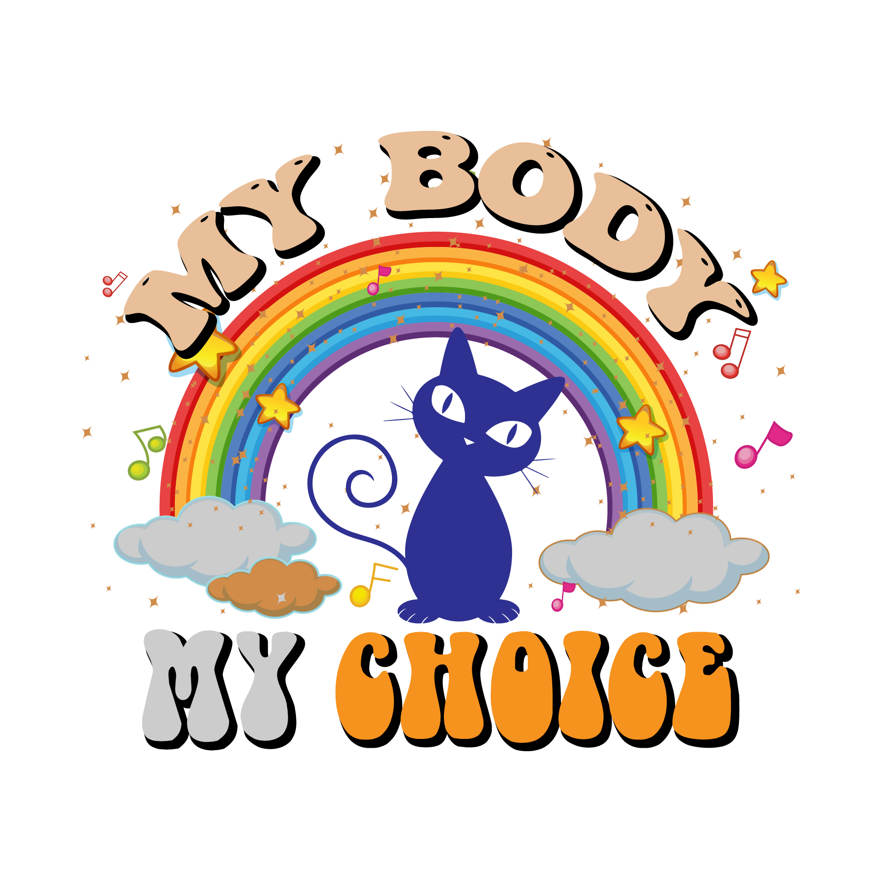 My Body My Choice Rainbow Cat DTF Transfer