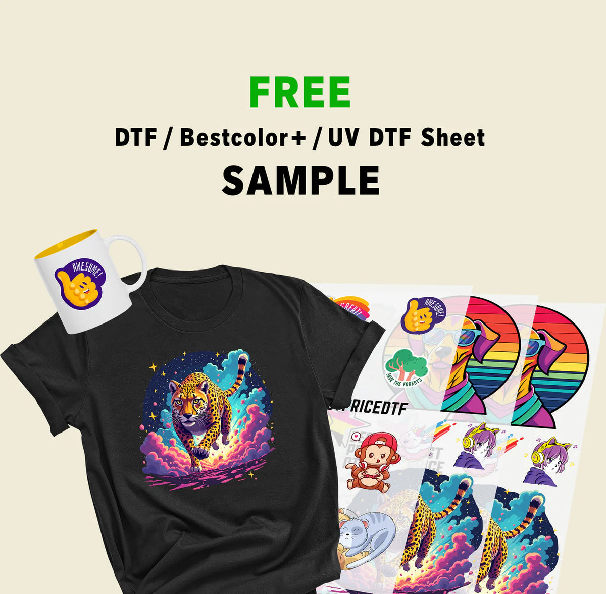 Free DTF / BestColor+ / UV DTF sample sheet
